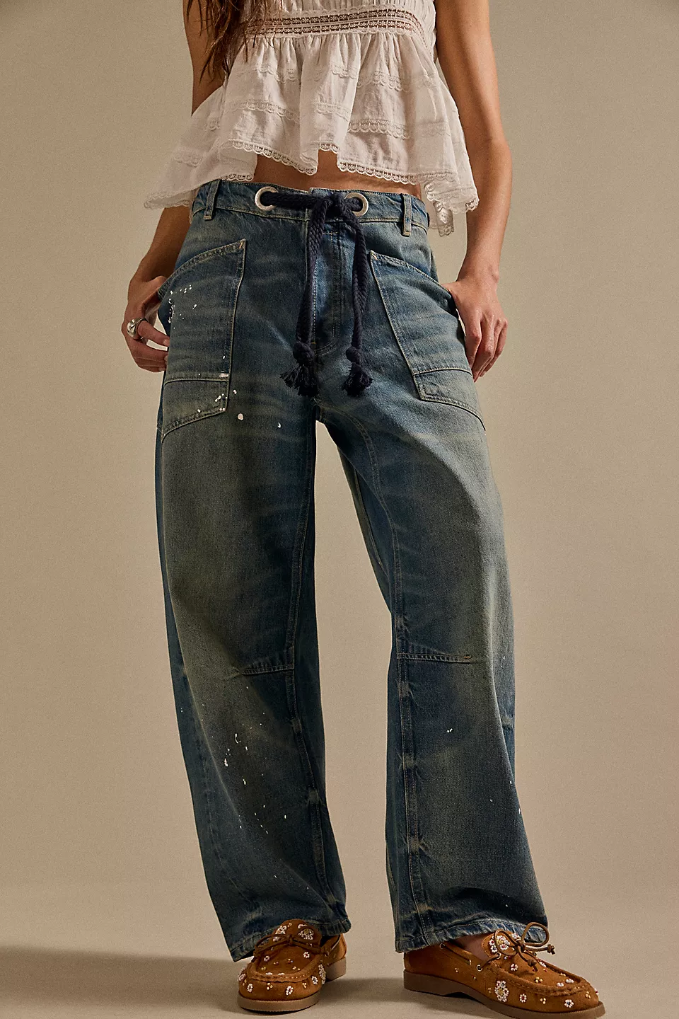 We The Free Moxie Pull-On Barrel Jeans-Blue