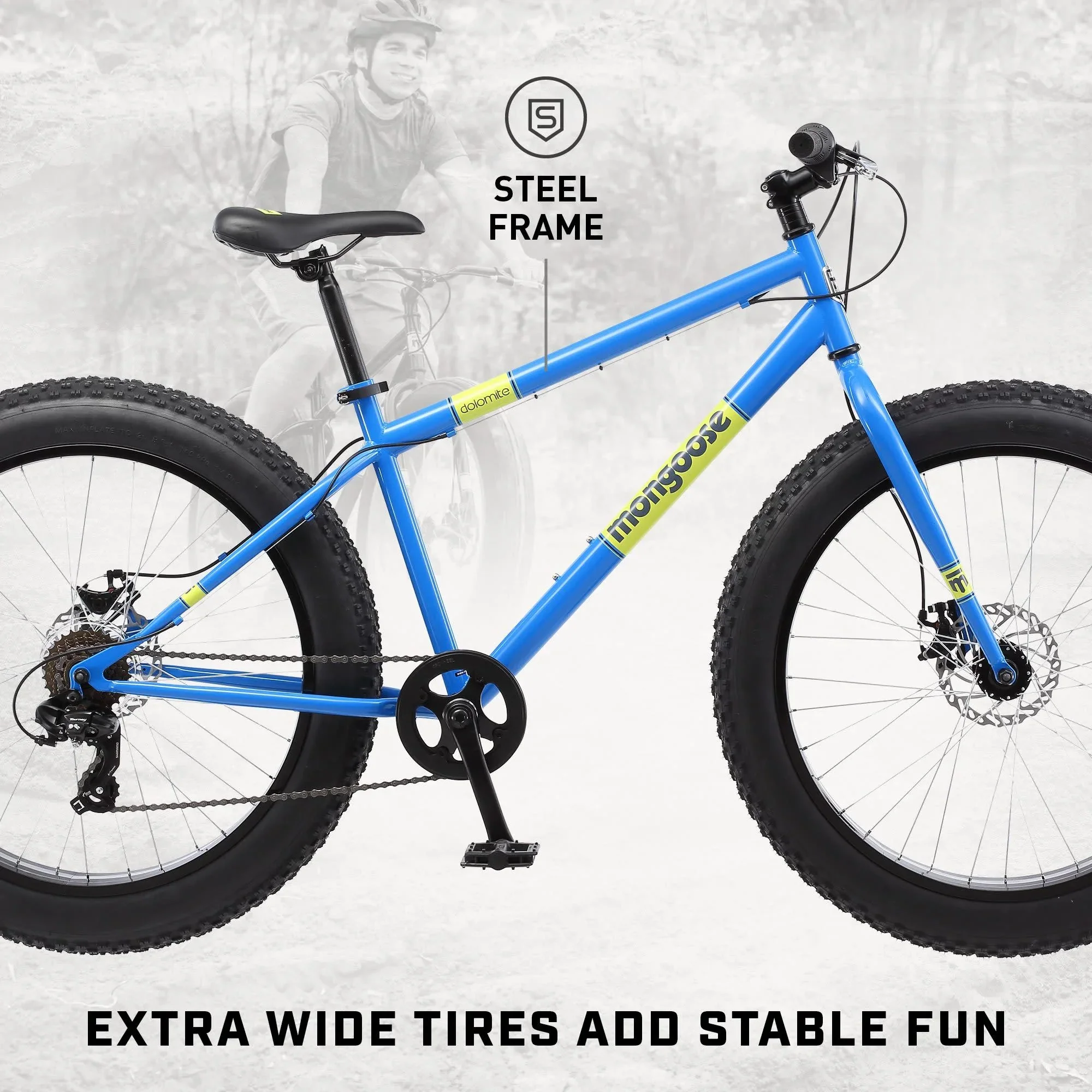 Mongoose Dolomite Adul Fat Tire Mountain Bike, 26-Inch Wheels, Light Blue