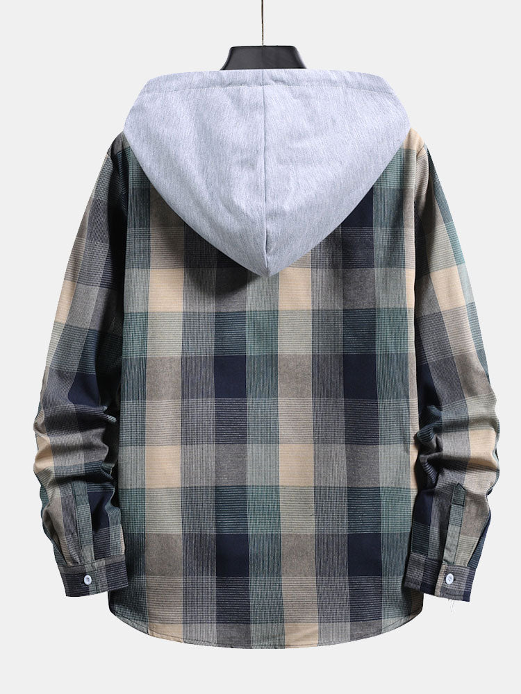 Sweat à capuche contrasté, chemise à carreaux