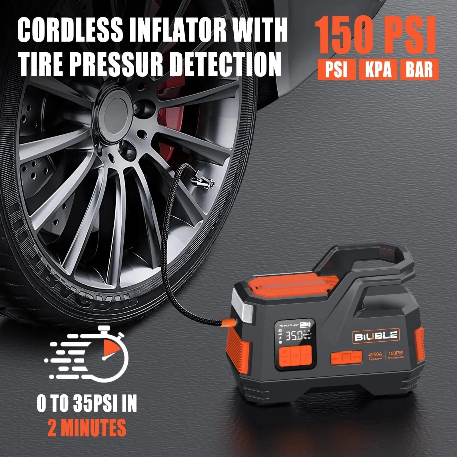 Car Jump Starter with Air Compressor, 4500A Peak 26800MAH 12V Auto with 150PSI Tire Inflator(up to All Gas or 10.0L Diesel Engine