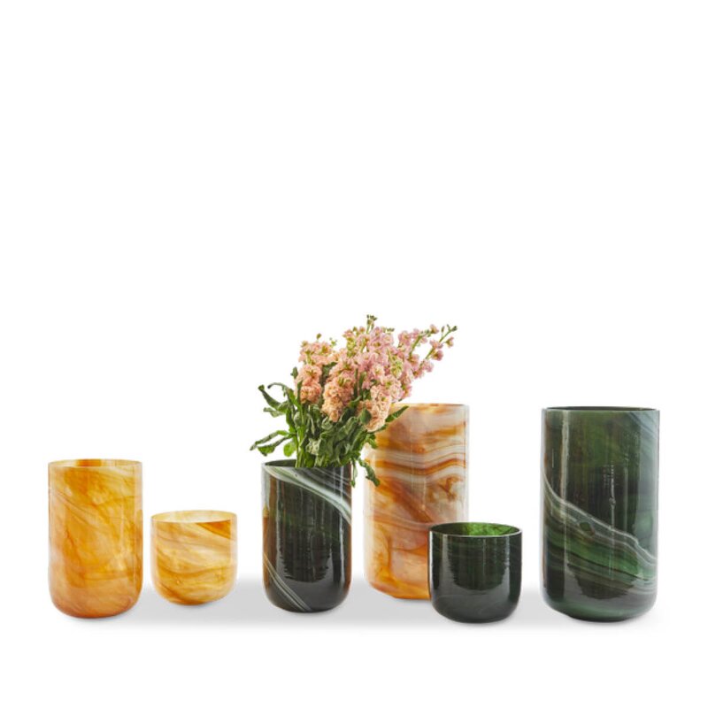 Marbled vase i marmorert glass S 15,5 cm mørkegrønn
