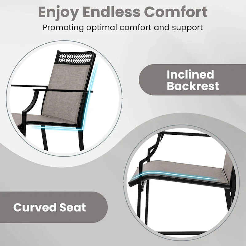 Metal Frame Counter Stools Set of 2 with Footrest and Backrest