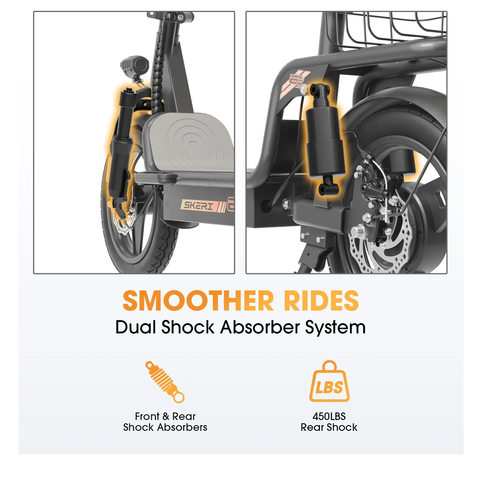 Electric Scooter with Seat for Adult and Basket, 14 Inch Tire Electric Scooter with Dual Shock Absorbers, 350W Motor with 25-Mile Range, Speed Up to 20 MPH (Gen 2.0)(Electric Scooter Bike with Basket-Black) - Image 7