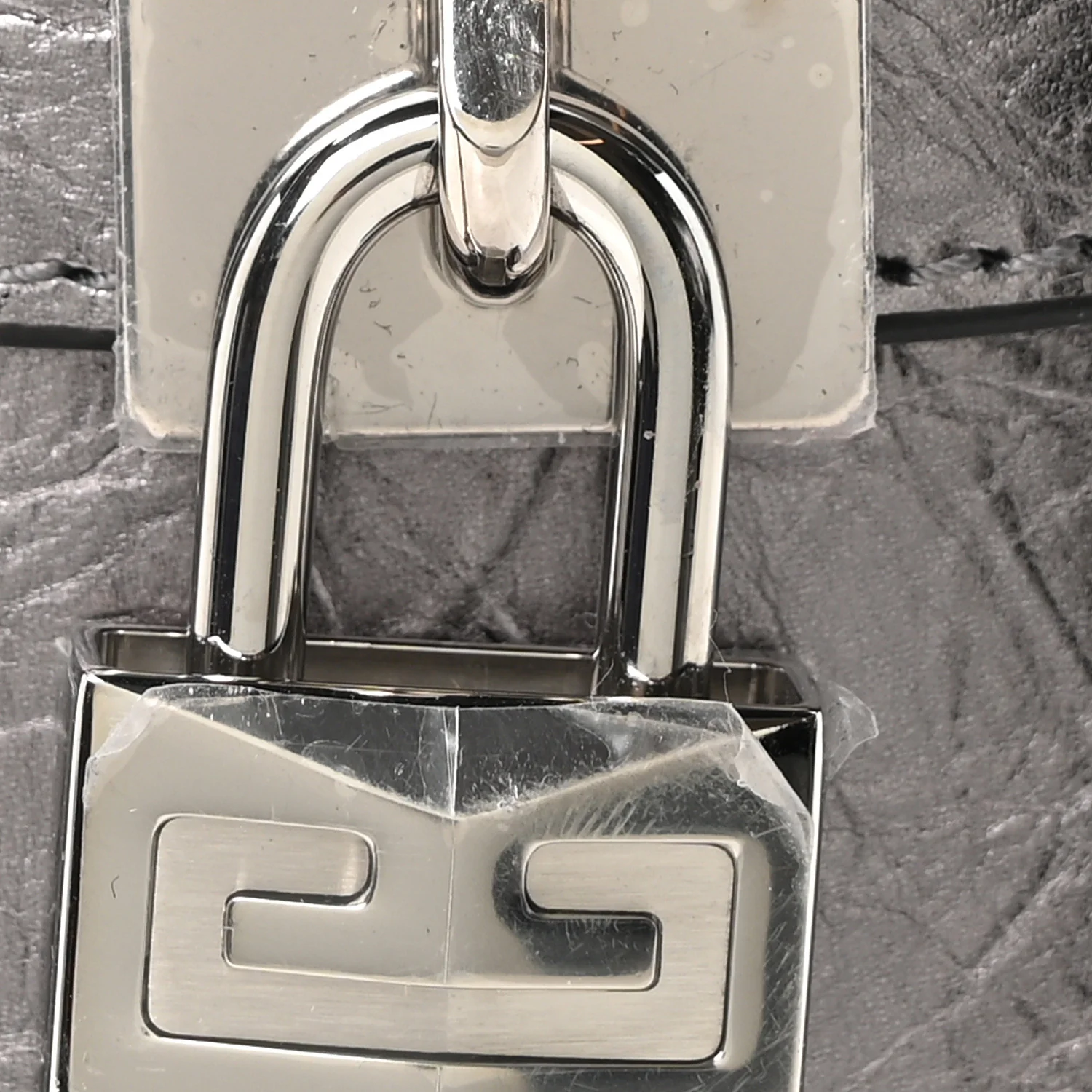 Laminated Lambskin Micro Shark Lock Bucket Bag Silvery Grey