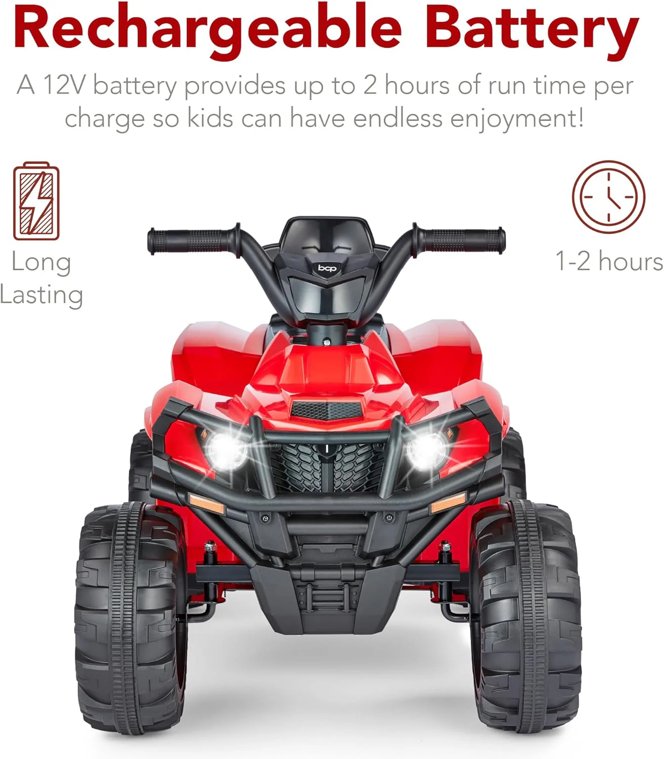 Quad électrique 12 V pour enfants Best Choice Products, véhicule tout-terrain à 4 roues avec audio Bluetooth, vitesse maximale de 3,9 km/h, pneus à crampons, phares LED et radio.