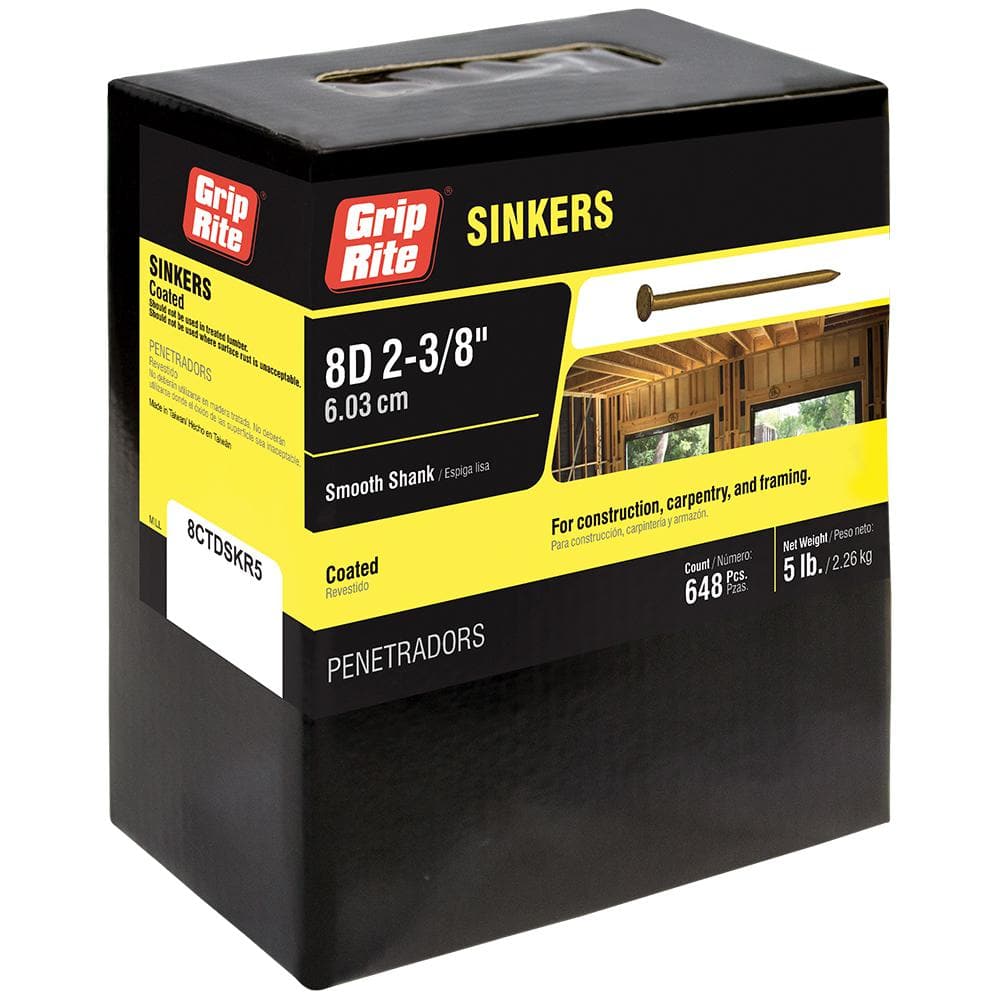 Grip-Rite 8D 2-3/8 in. Vinyl-Coated Smooth Shank Sinker Nails (5 lb. Box)