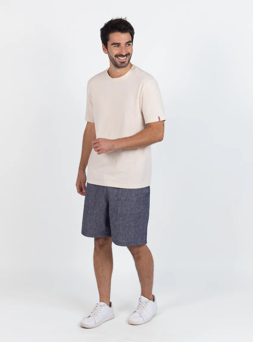 Bermuda homme en lin et coton bleu jean