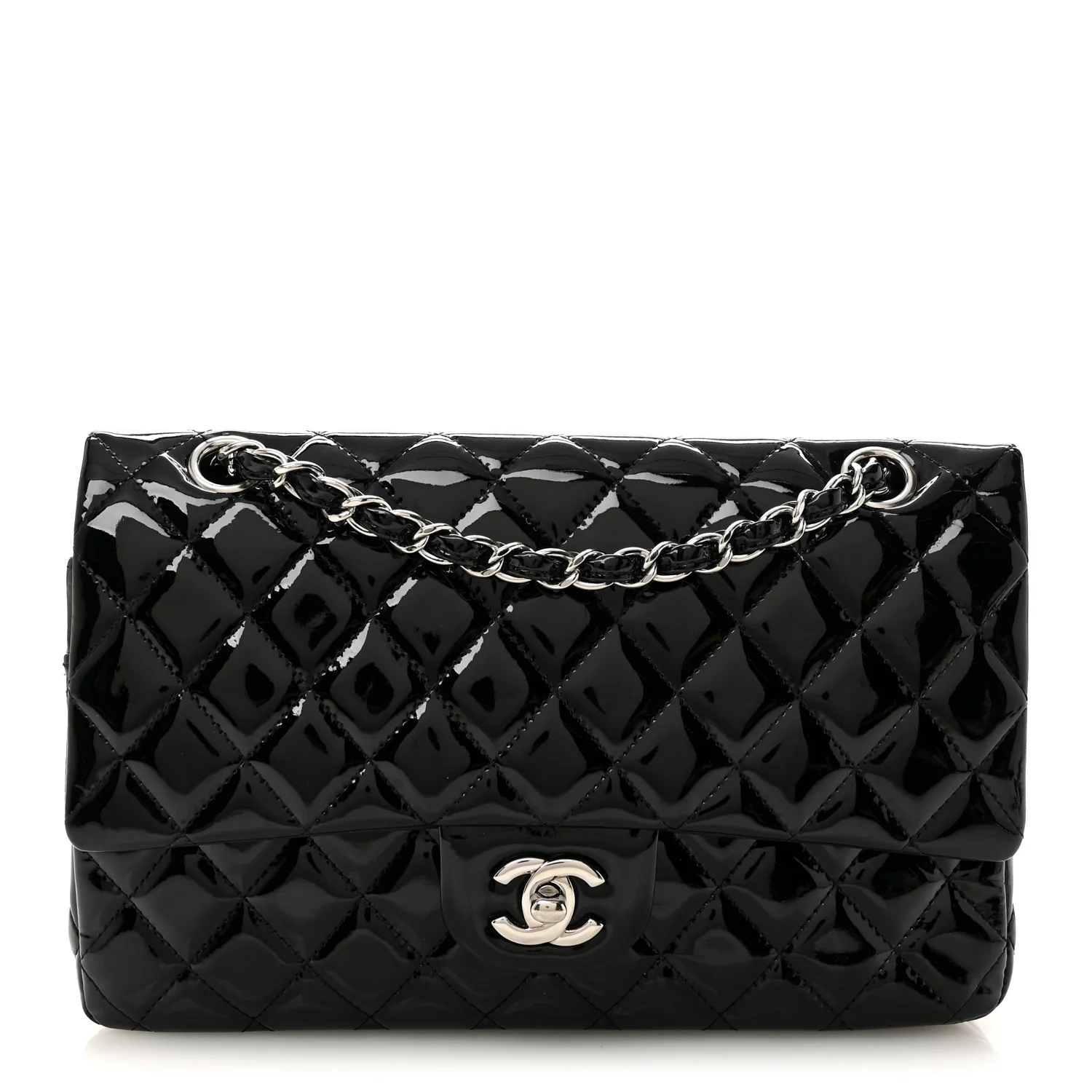 Patent Quilted Medium Double Flap Black