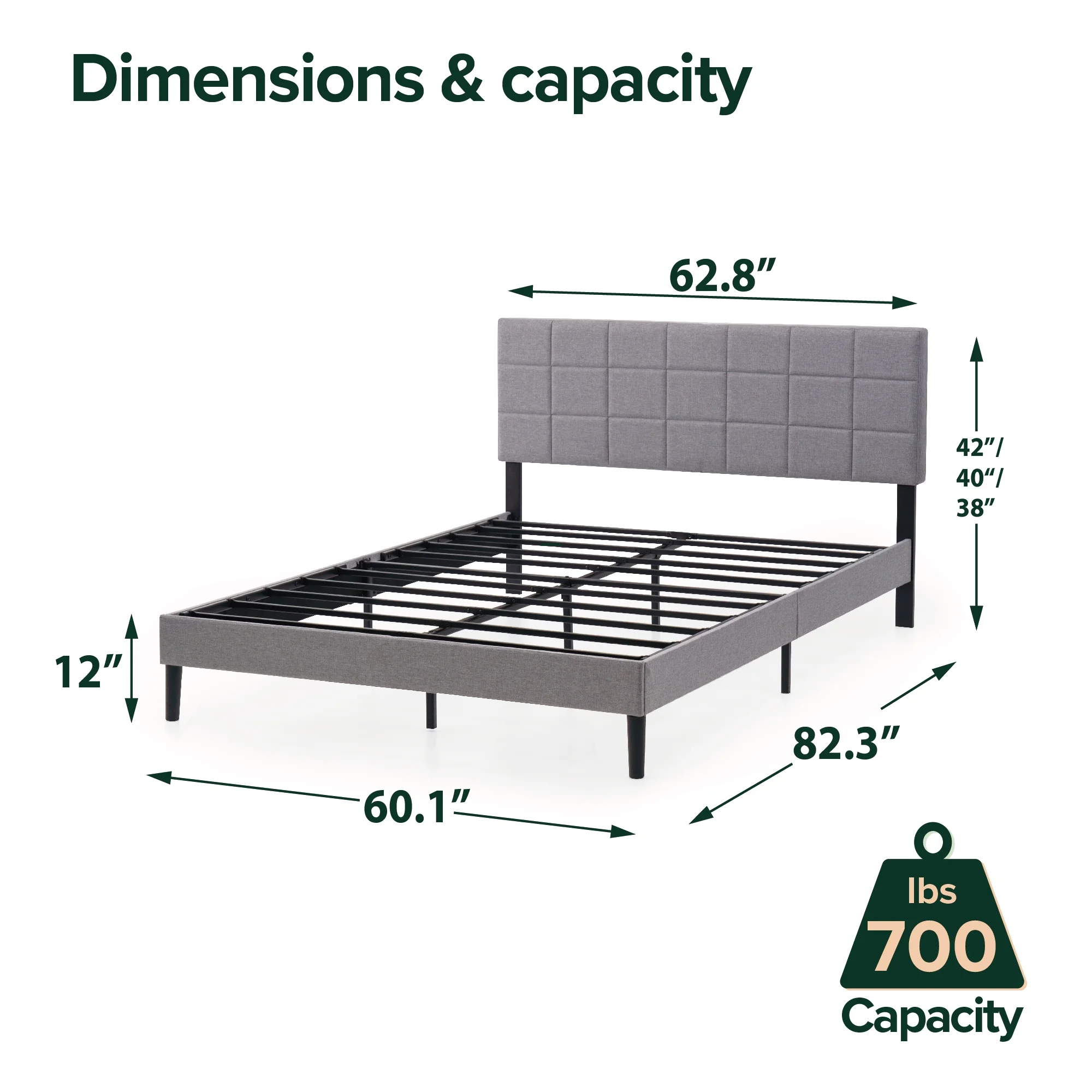 Upholstered Platform Bed, No Box Spring Needed, Gray, Queen(Queen) - Image 7