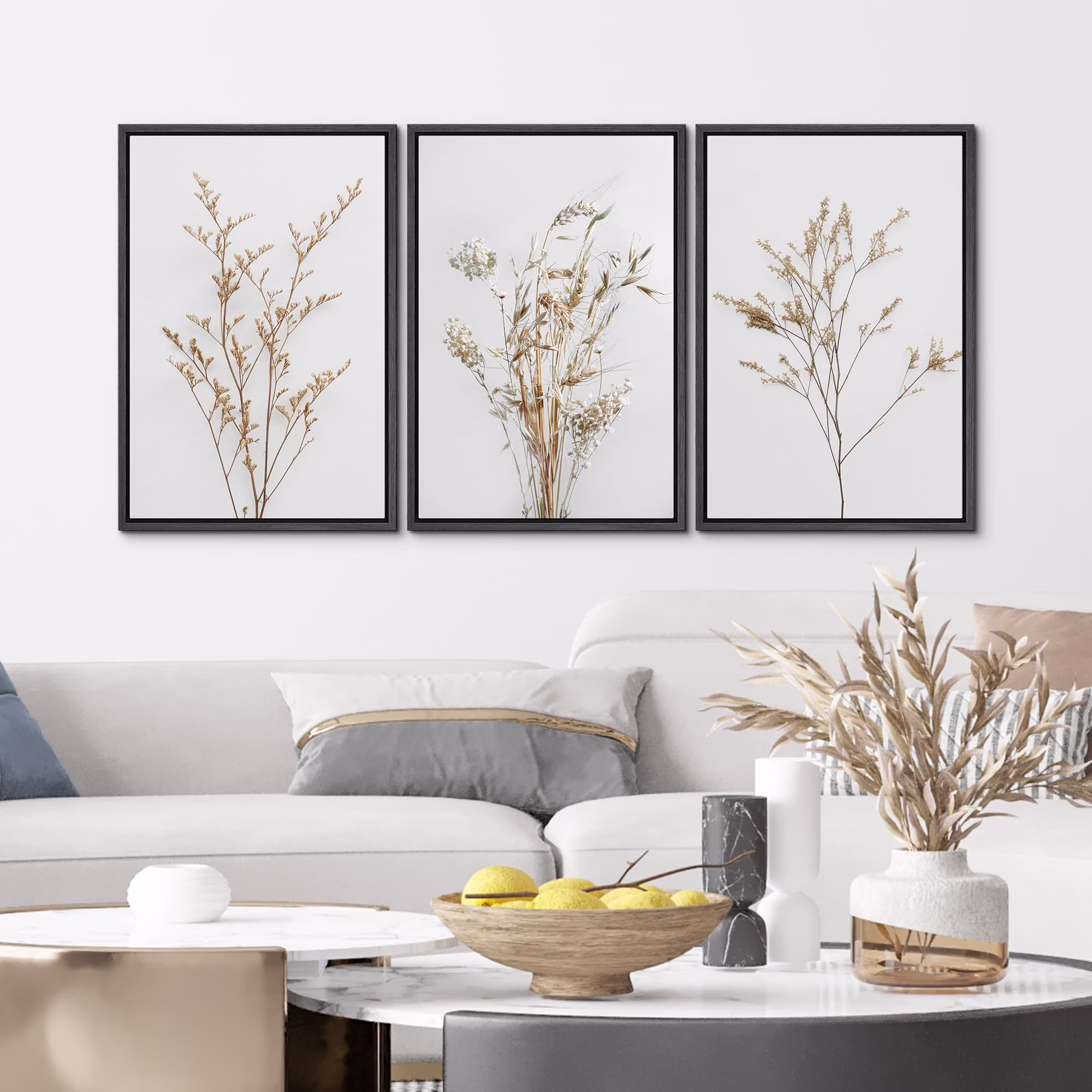 IDEA4WALL Framed Canvas Print Wall Art Set of 3 Wildflower Floral Botanical Prints, Modern Farmhouse Flowers Wall Decor, Large Wall Art, Minimalist Artwork for Home Decor - Black 16