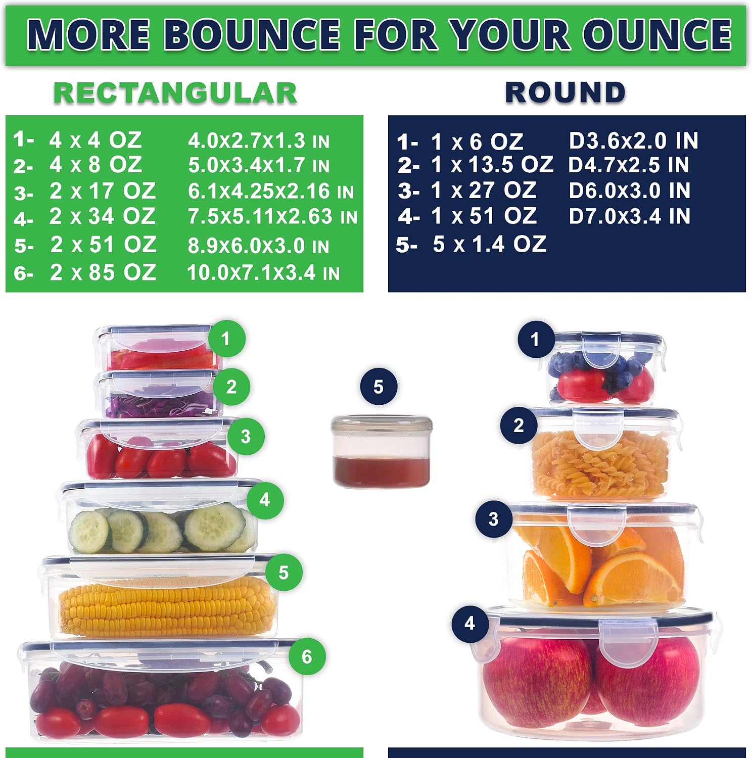 RockBerry 50 Pcs Large Food Storage Containers with Airtight Lids-85 OZ to small Containers-Total 526OZ Stackable Kitchen Set -BPA Free Leak proof containers- Freezer Microwave safe