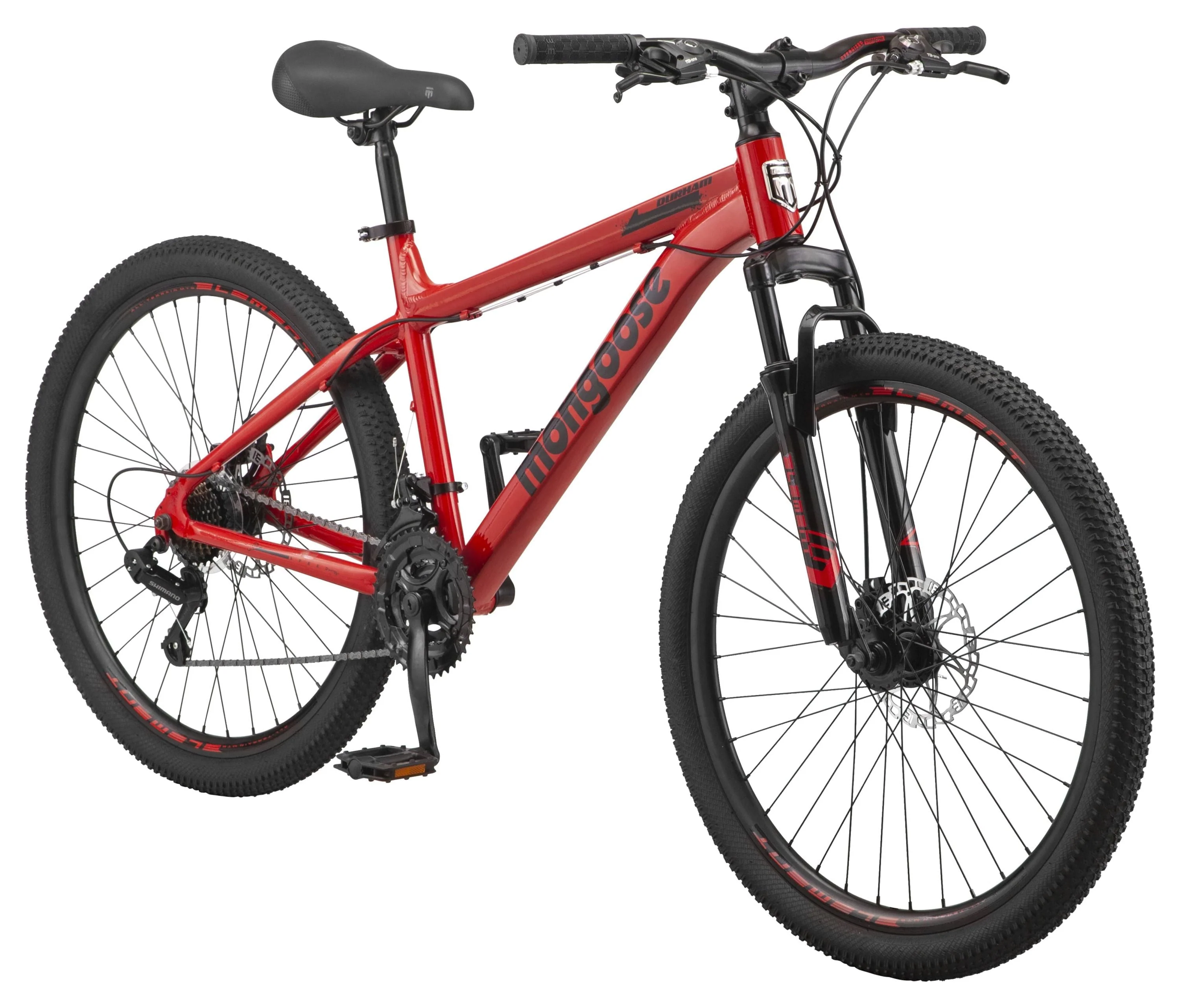 Mongoose 26 - In. Durham Unisex Mountain Bike, Red and Black, 21 Speeds