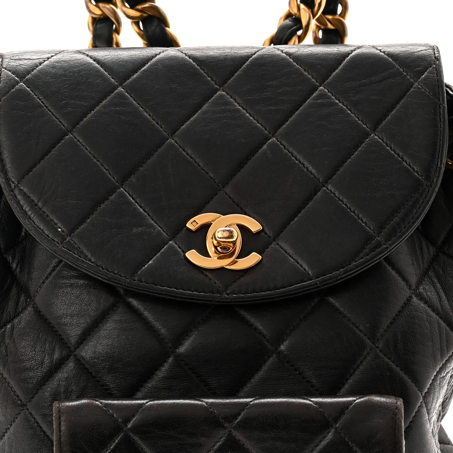 Lambskin Quilted Drawstring Backpack Black