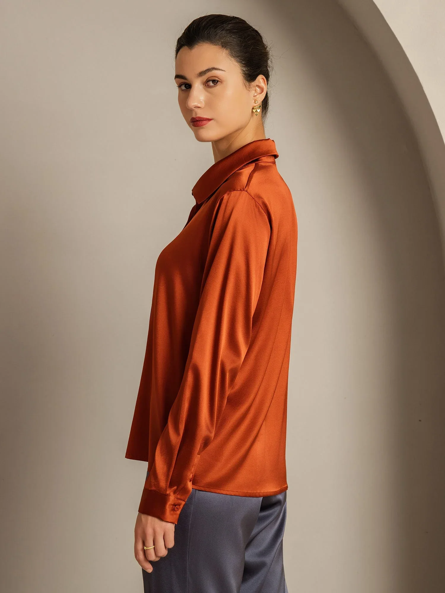 Clearance - 19Momme Silk Long Sleeve Lapel Collar Women's Shirt