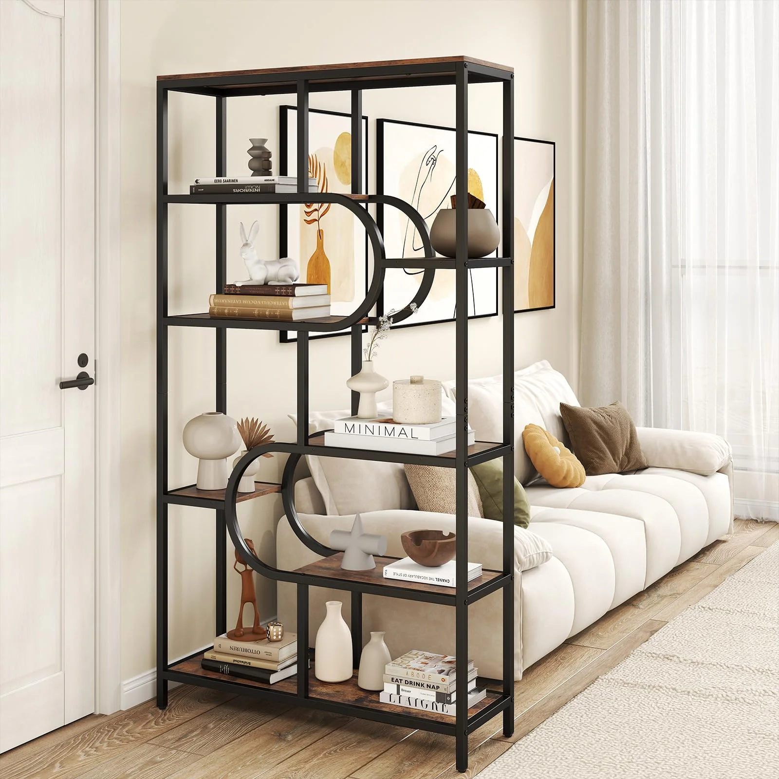 Tangkula Geometric Bookshelf Freestanding Open Bookcase Industrial Display Rack