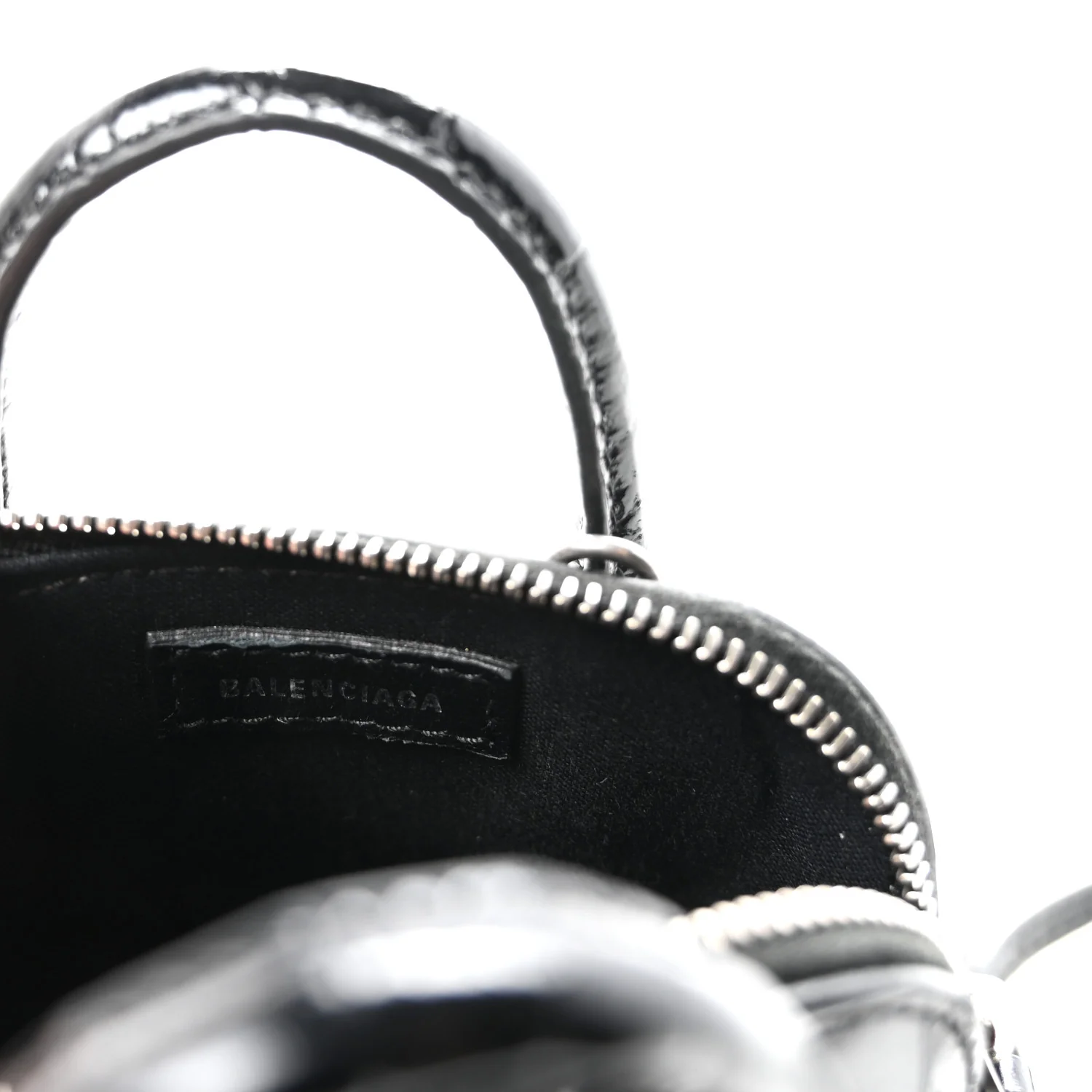 Shiny Calfskin Logo Crocodile Embossed Mini Ville Top Handle Bag Black