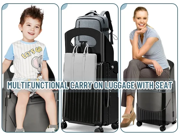 20 Inch Carry On TSA Lock Luggage with Foldable Seat for Kids Adult,Lockable Spinner Wheels Free Luggage Cover and Safety Seatbelt Travel Suitcase Image 8