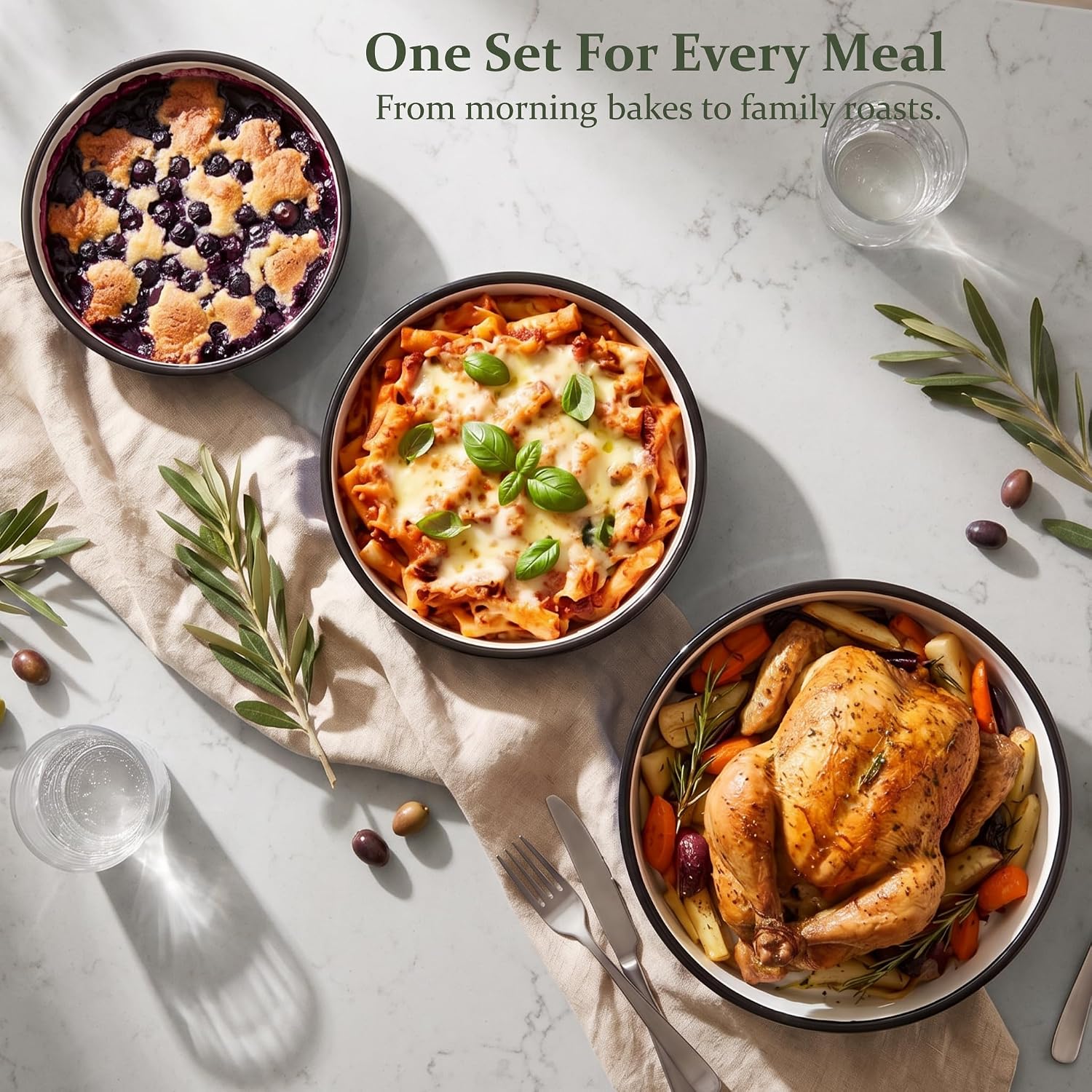 Enamel Baking Pans Set 3pcs Nonstick Bakeware Set, 10