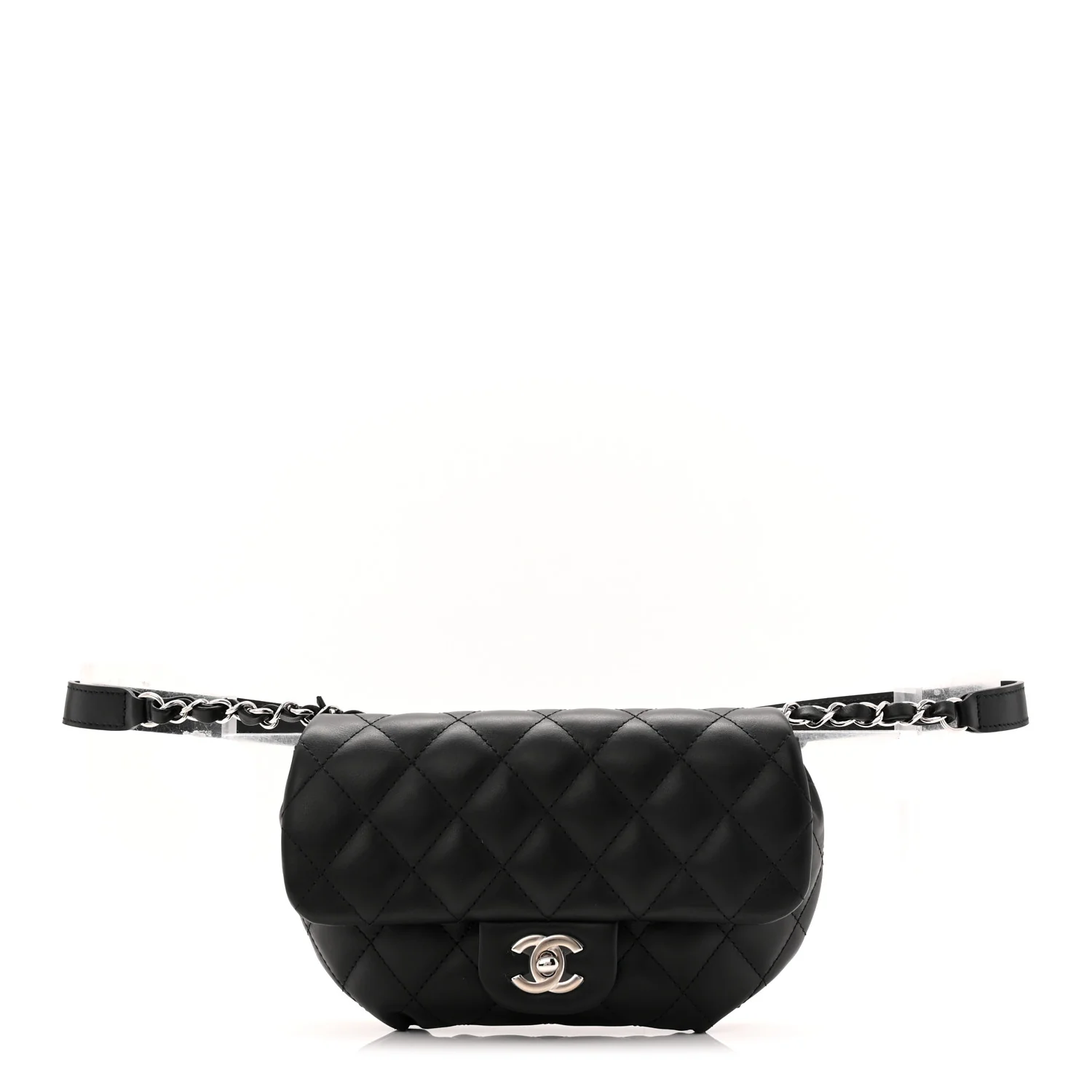 Calfskin Quilted CC Uniform Flap Belt Bag Black