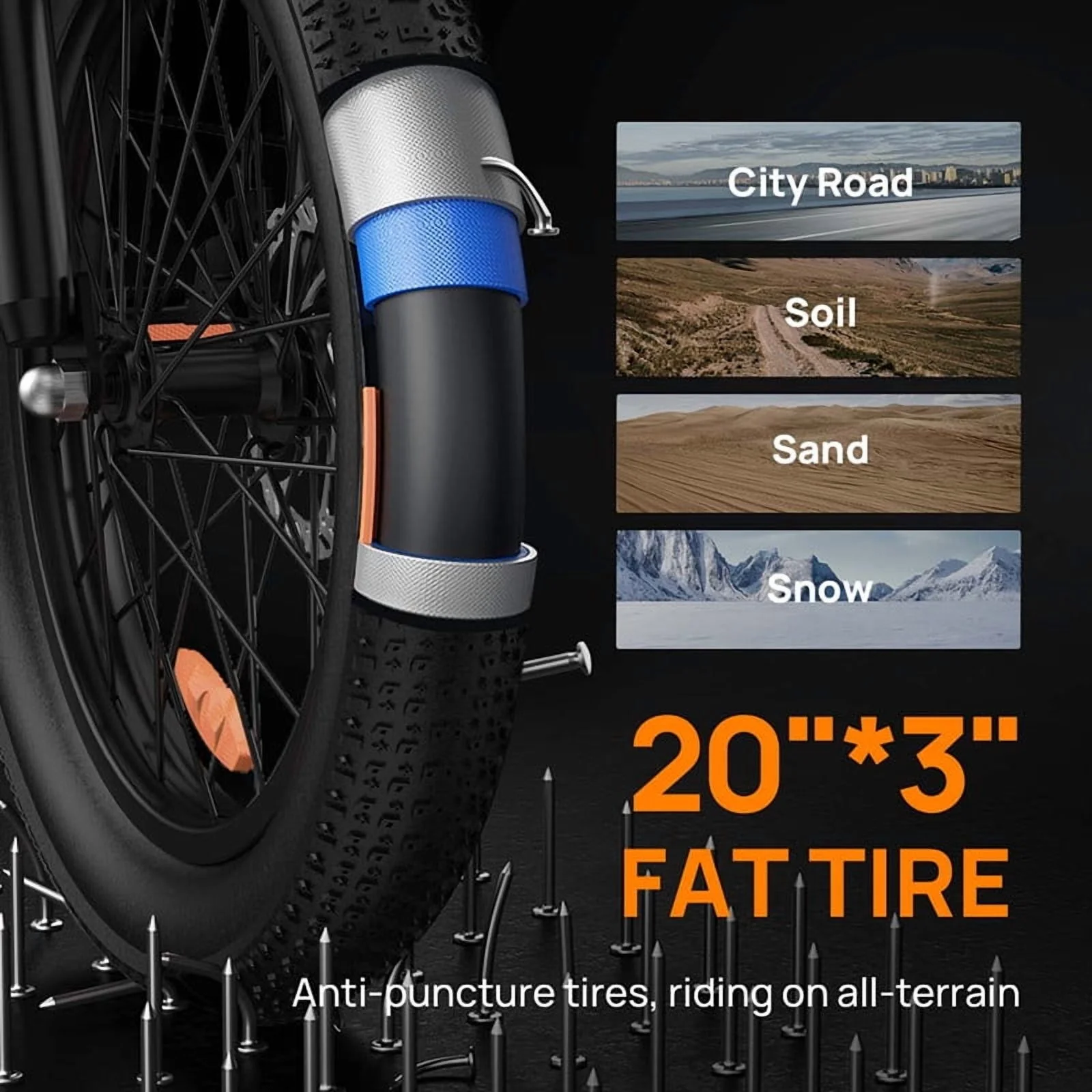 Electric Bike for Adults, 745W Peak Motor Ebike, 48V 13Ah Removable Battery, 20MPH,80 Miles Max, 20" Fat Tire Electric Bicycle with Colorful Display, All-Terrain E-Bike for Adults and Teens - Image 5