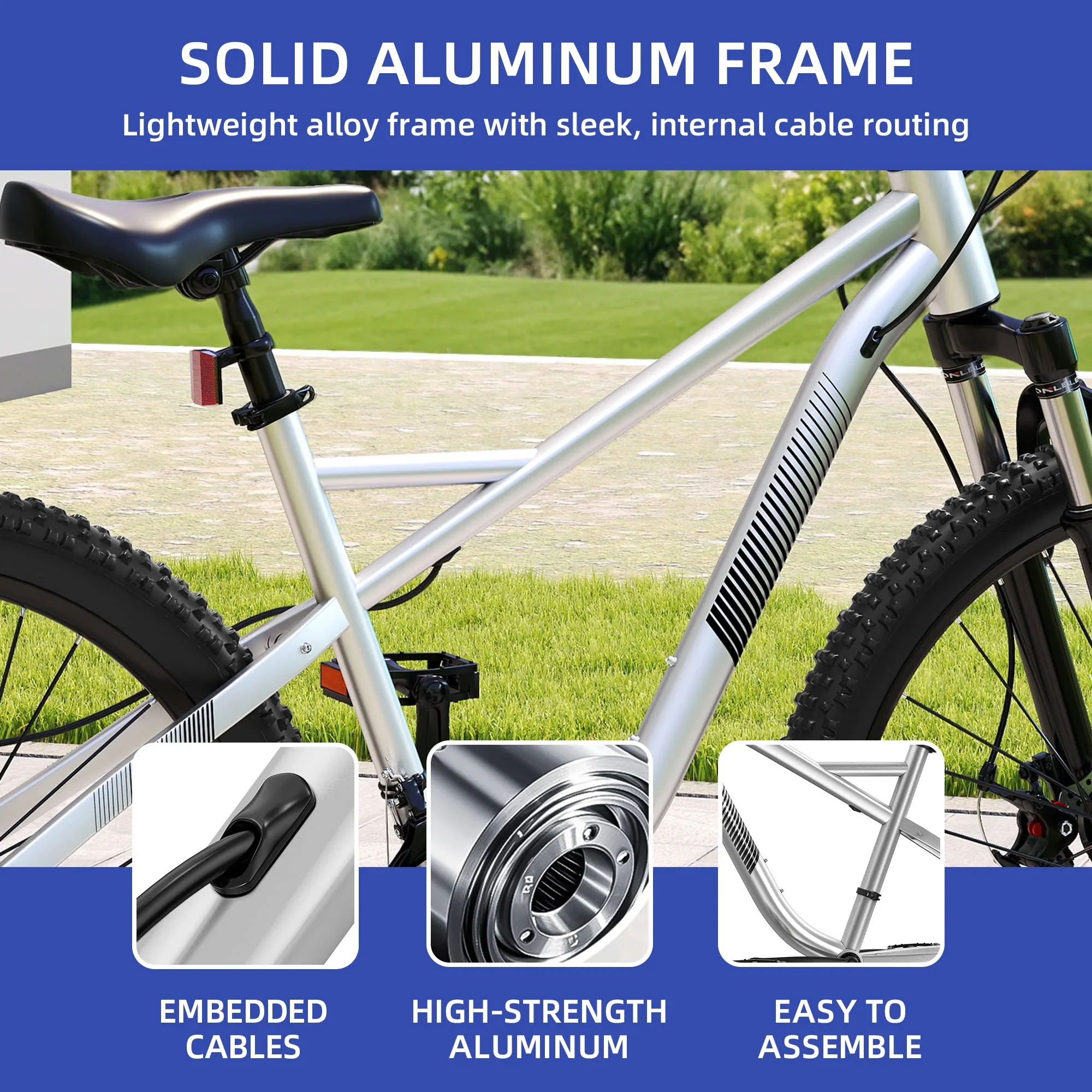 ModFusion 26-Inch Aluminum Alloy Mountain Bike, 21-Speed, Disc Brakes, Black with Brown Tires, 85% Assembled