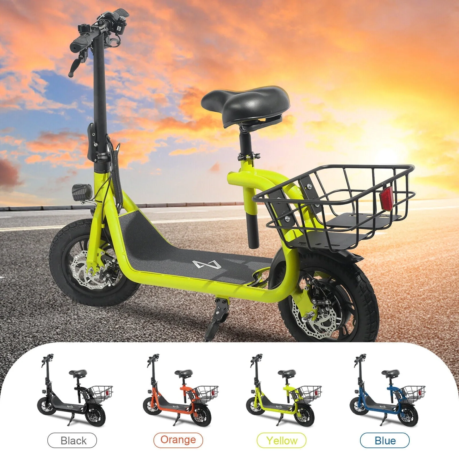 Electric Scooter Ebike, 450W 36V 12.5 Miles Long-range Battery Foldable Easy Carry Portable Design, Adult Electric Bicycle Scooter Up to 15.5 mph Commuter Scooter, 12 in Tires Off-Road, Yellow