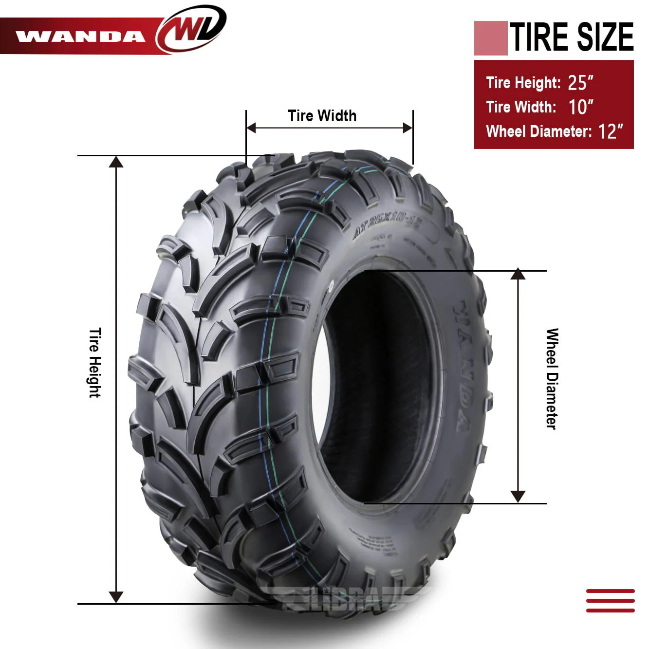 Wanda ATV/UTV Tires 25x10 - 12 25x10x12 /6PR P373 - 10244, Set 2