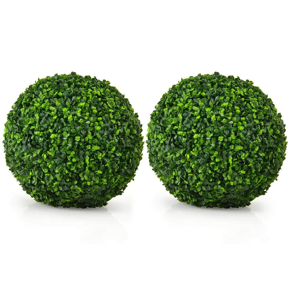 Costway 2-Pcs 15.7 in. Green Artificial Boxwood Topiary Balls UV Protected Indoor Outdoor