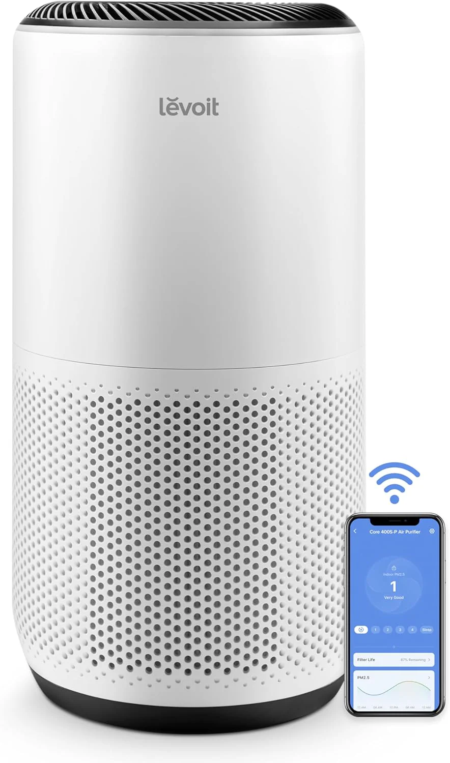 Purificateur d'air LEVOIT pour grandes pièces jusqu'à 161 m² (1733 pi²) avec filtre HEPA, mode nuit, certification AHAM VERIFIDE, mode automatique, moniteur de qualité de l'air, Wi-Fi intelligent, filtre 3 en 1 contre les allergies aux animaux, la fu