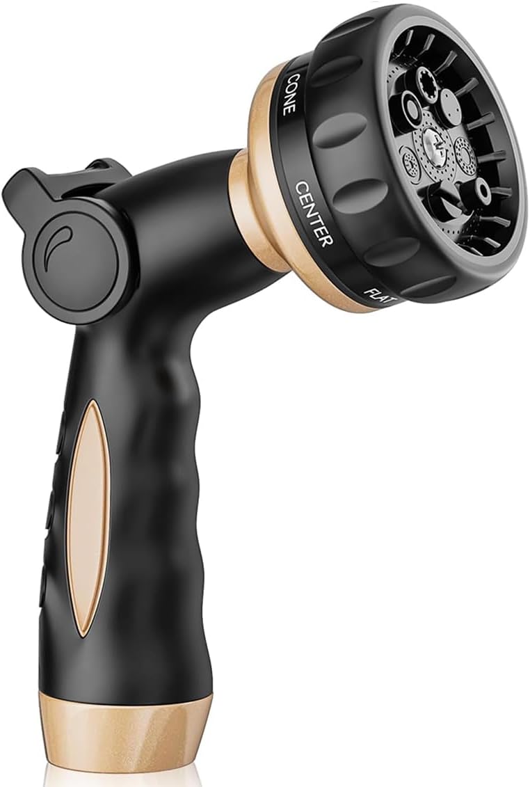ESOW Garden Hose Nozzle Heavy Duty Metal, Full Brass Pistol Grip 4 Patterns