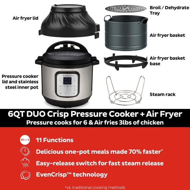 Instant Pot Duo Crisp de 6 pintes, friteuse à air chaud + autocuiseur multifonction pour rôtir, cuire, déshydrater et plus encore