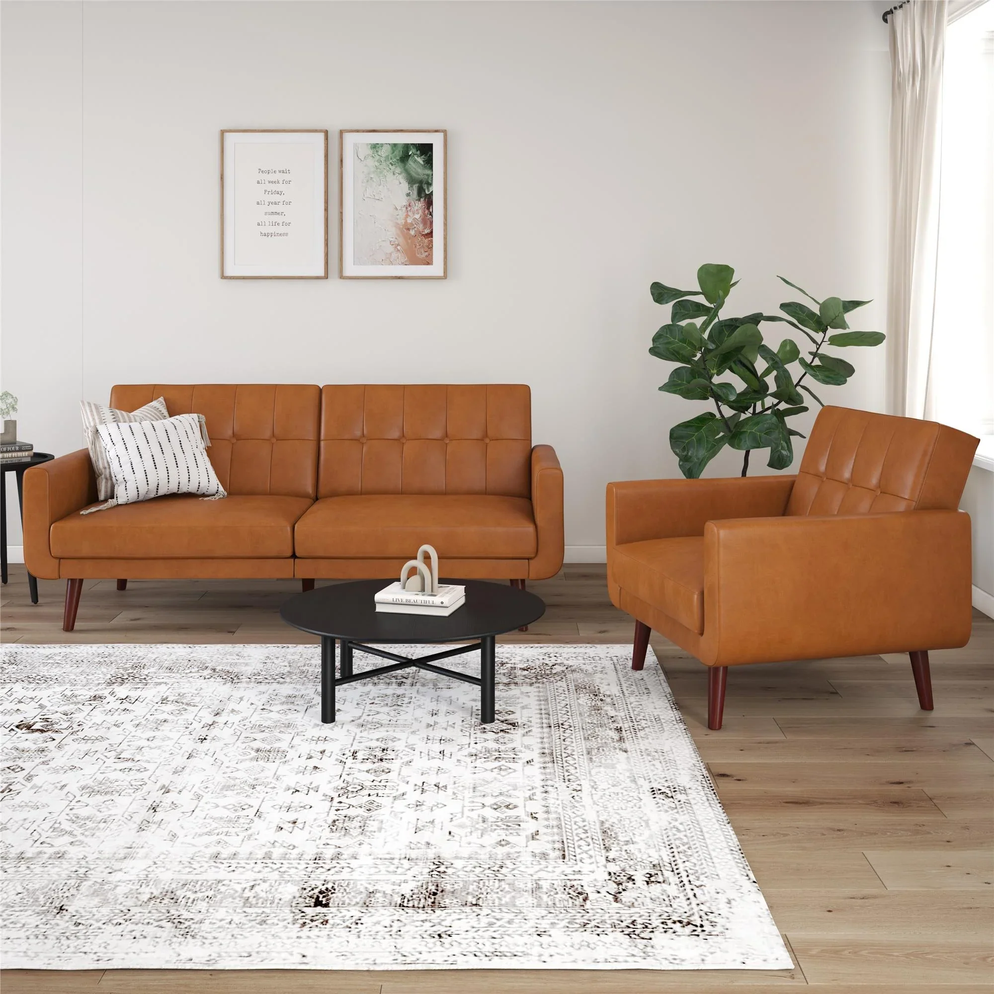 Better Homes & Gardens Nola Modern Futon, Camel Faux Leather