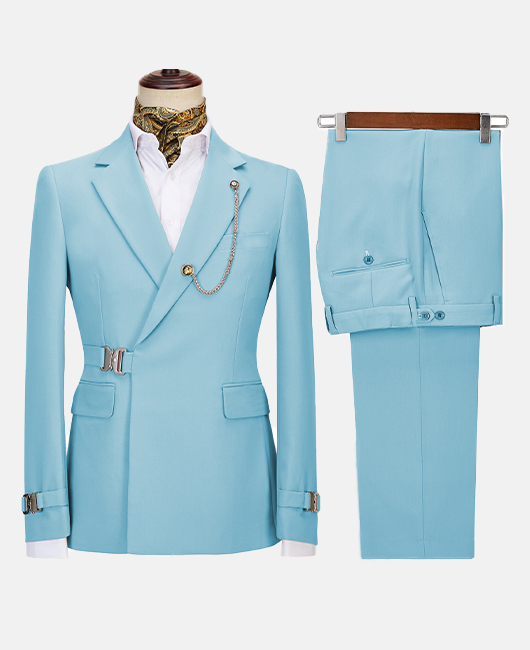 Ensemble blazer et pantalon 2 pièces élégant, uni, coupe slim, col cranté et boucle.