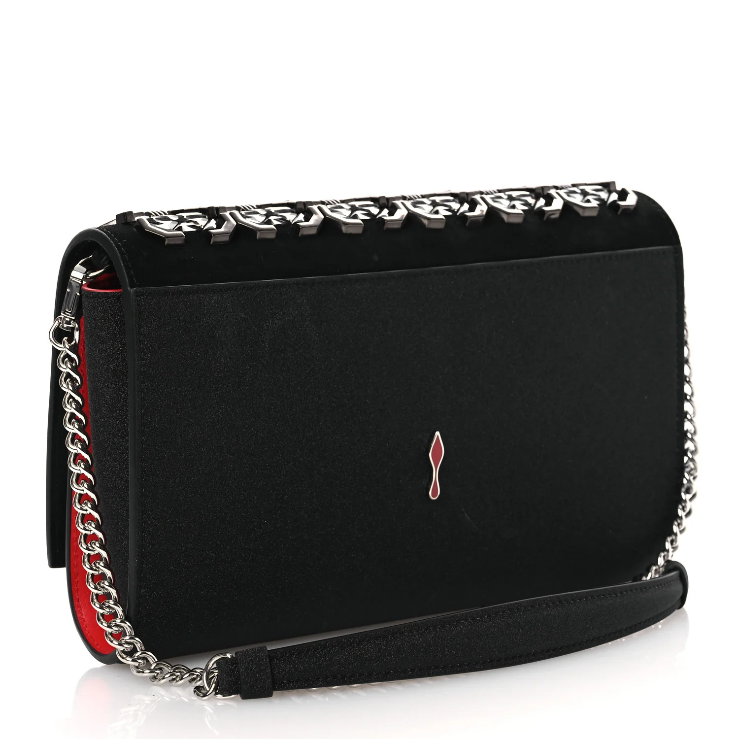 Suede Glitter Calfskin Embellished Paloma Clutch Black