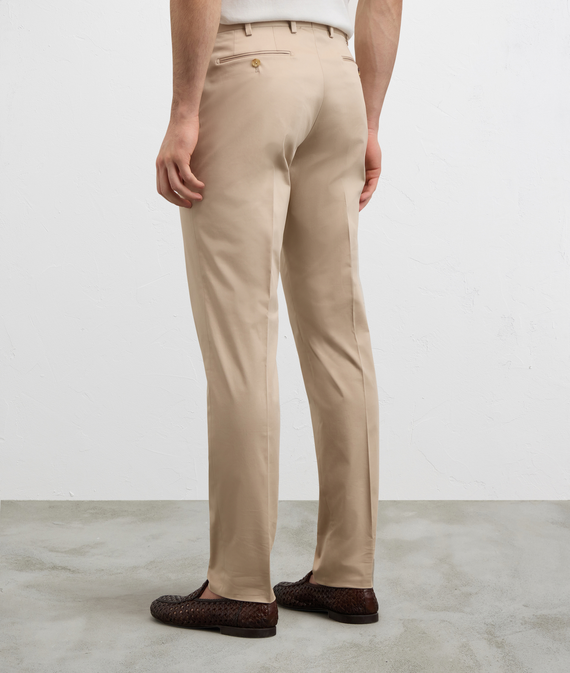 LIGHT BROWN SOLID COLOR STRETCH COTTON TROUSERS