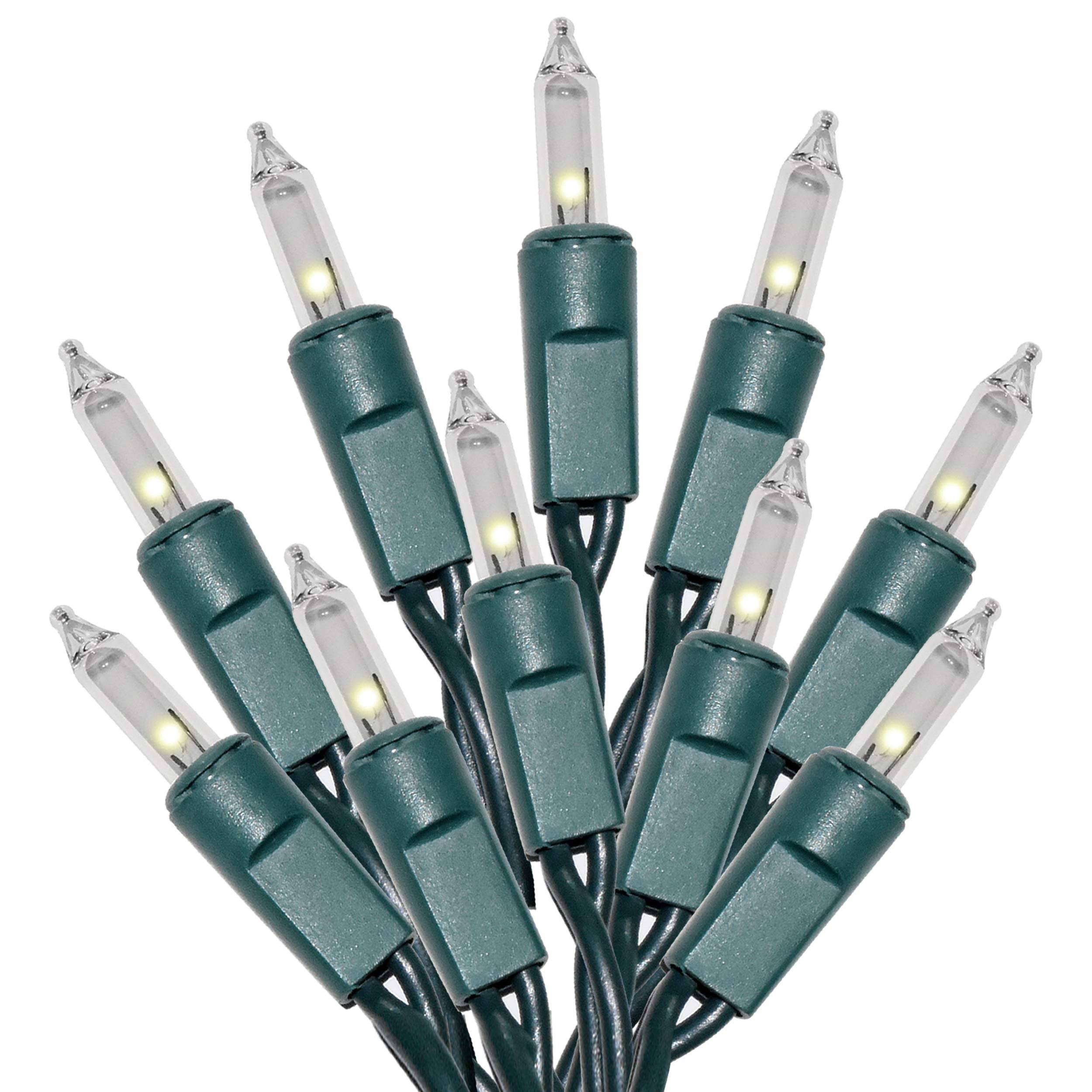 Holiday Essence 100 Count Clear Christmas Light Set Green Wire - Professional Grade for Indoor / Outdoor Use - Static + Flashing