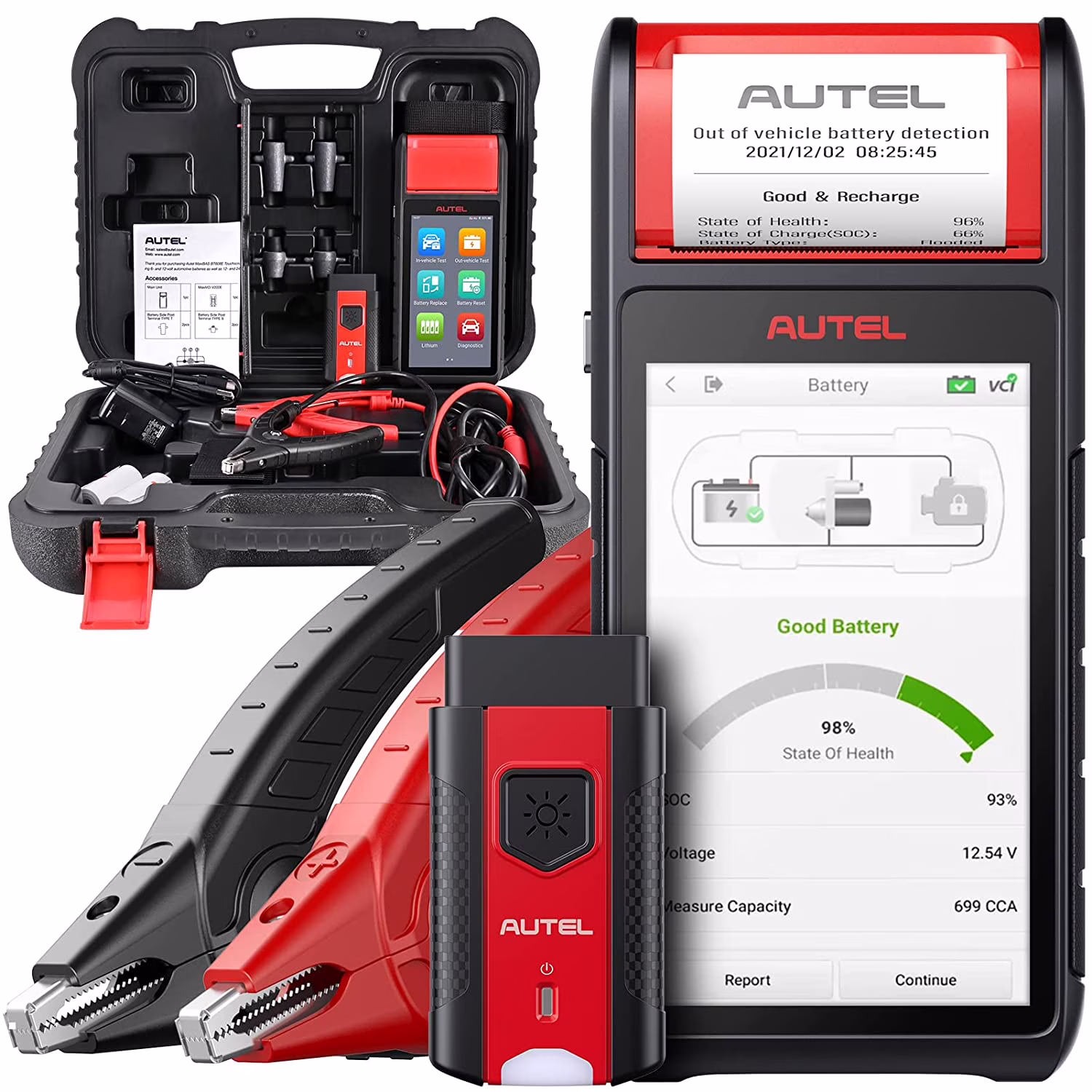 Autel Maxibas BT608(E) Battery Tester 12V 100 - 3000 CCA Load Tester, Cranking & Charging Systems Analyzer, Adaptive Conductance, Full System Diagnostic Scanner with Auto Battery Registration, Black