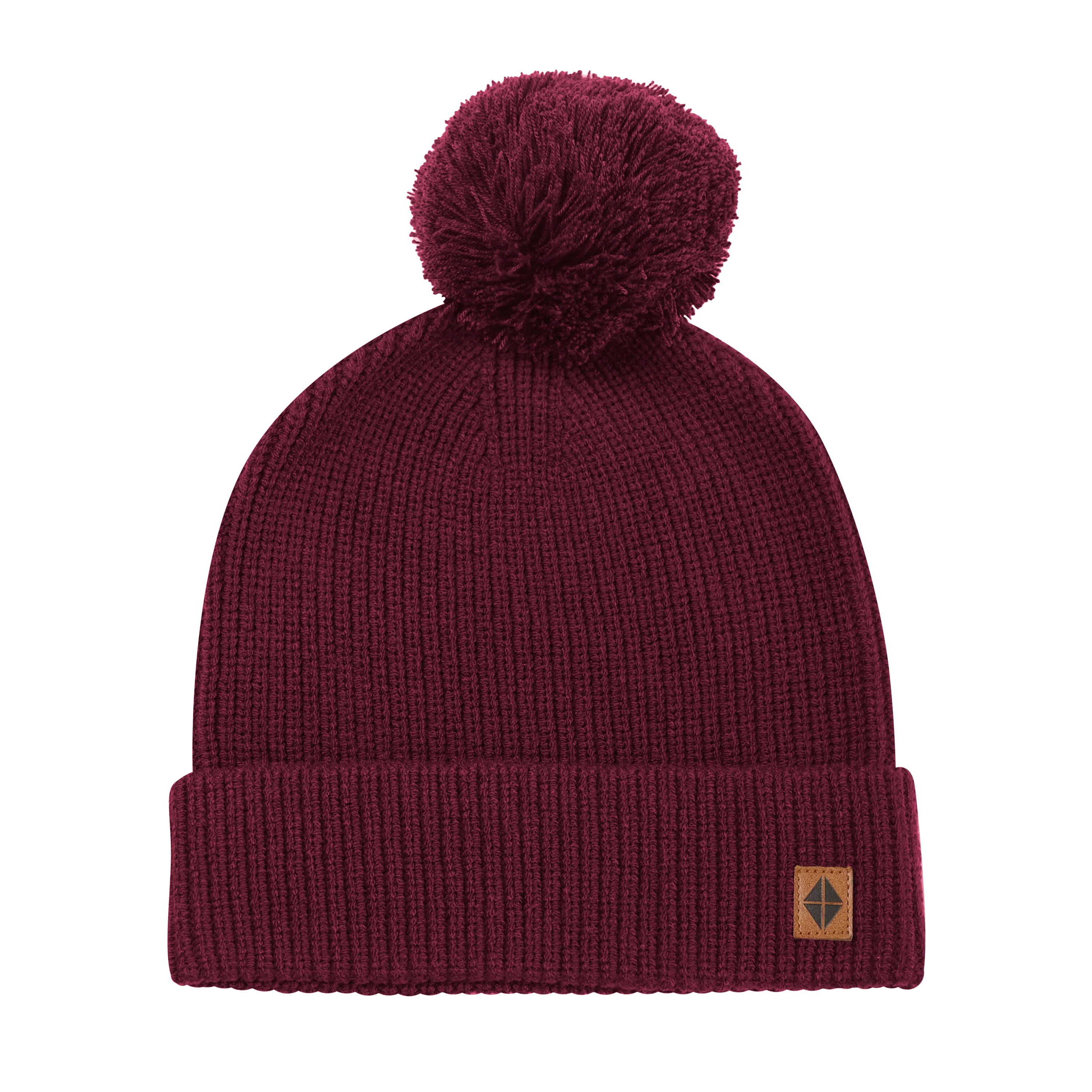 Chunky Knit Adult Pom Beanie in Burgundy