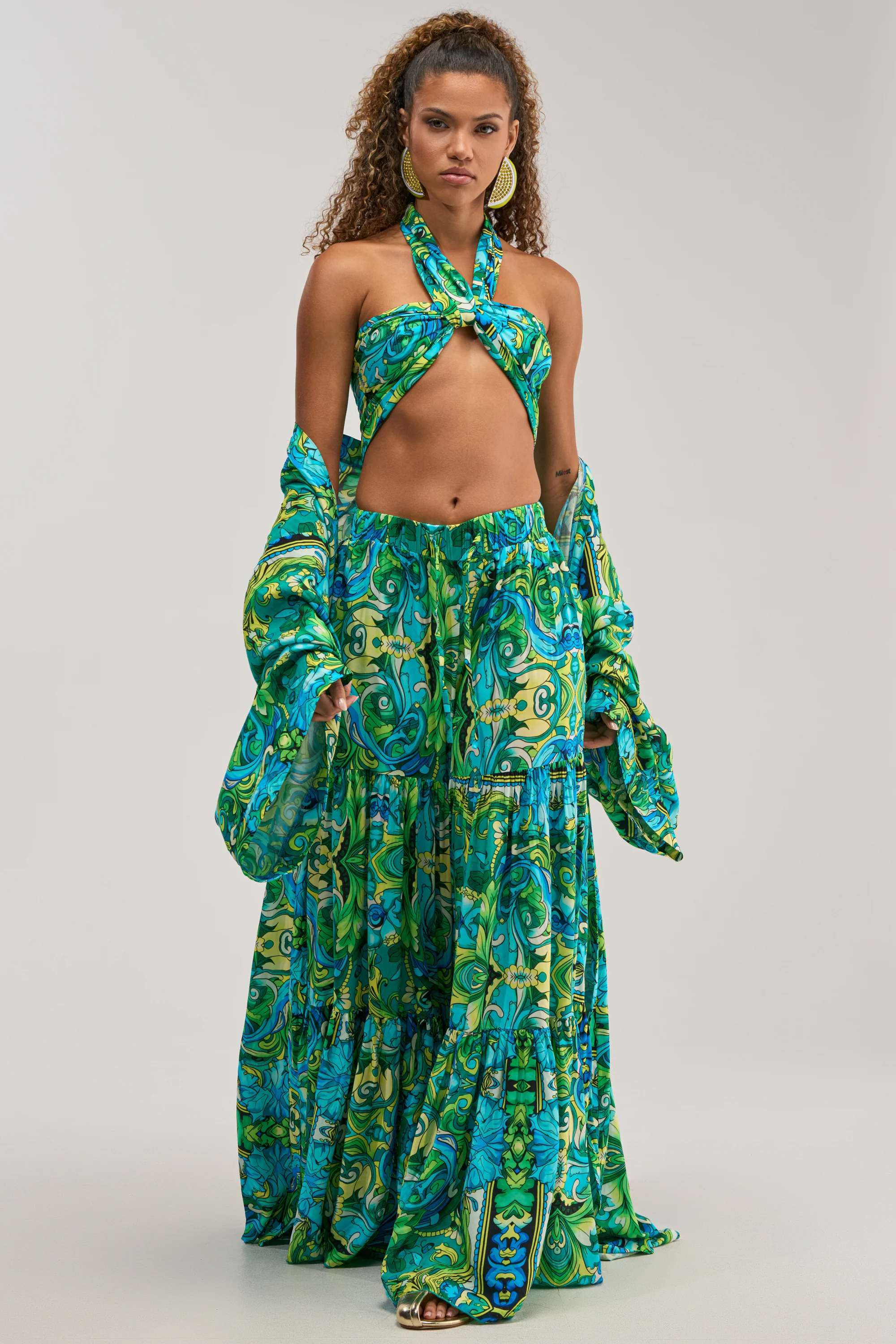 INTO THE GARDEN PALAZZO PANT IN GREEN MULTI - Akira Store