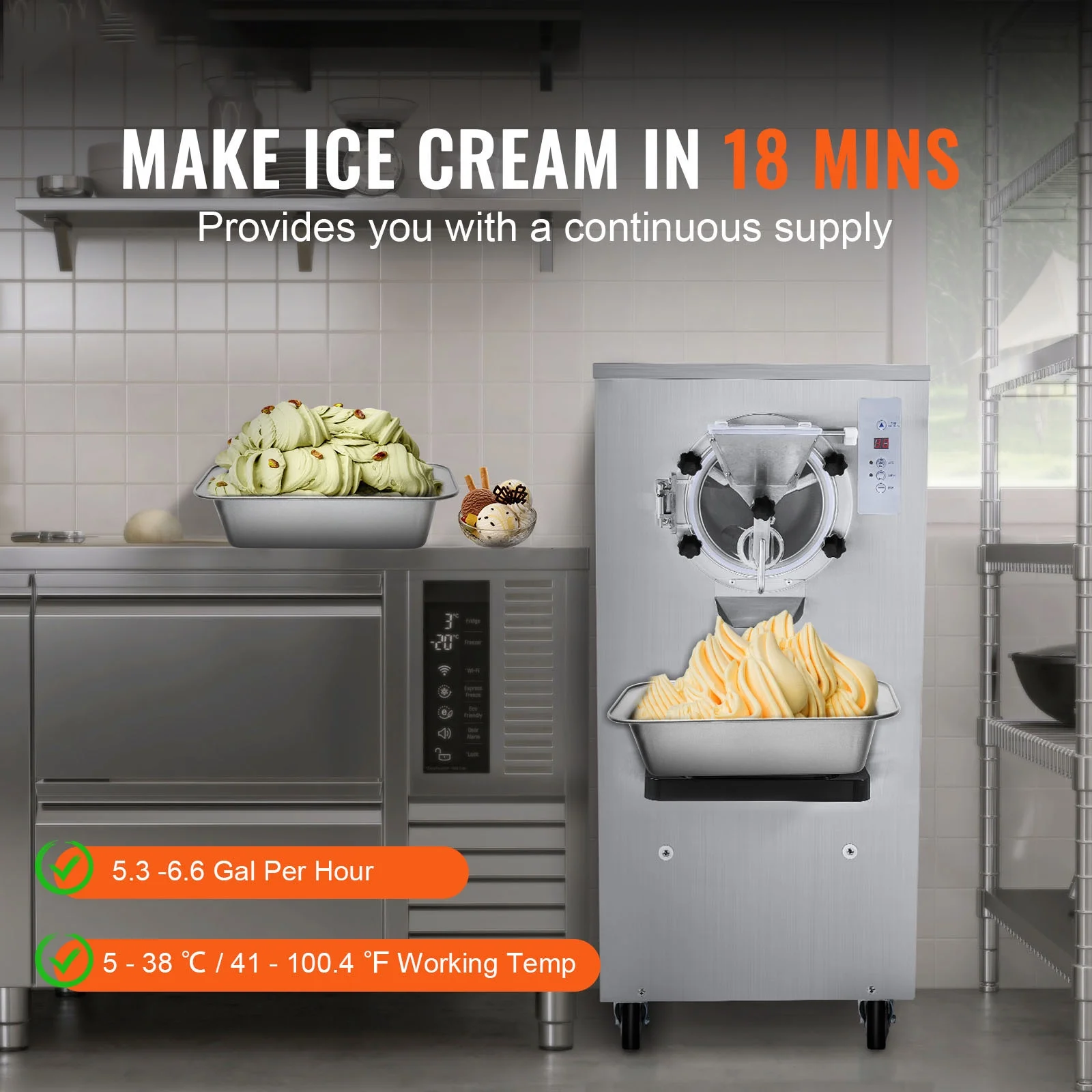 KFFKFF 20 - 25 L/J Capacity Commercial Hard Farm Ice Cream Maker 1 Flavor Automatic Cleaning