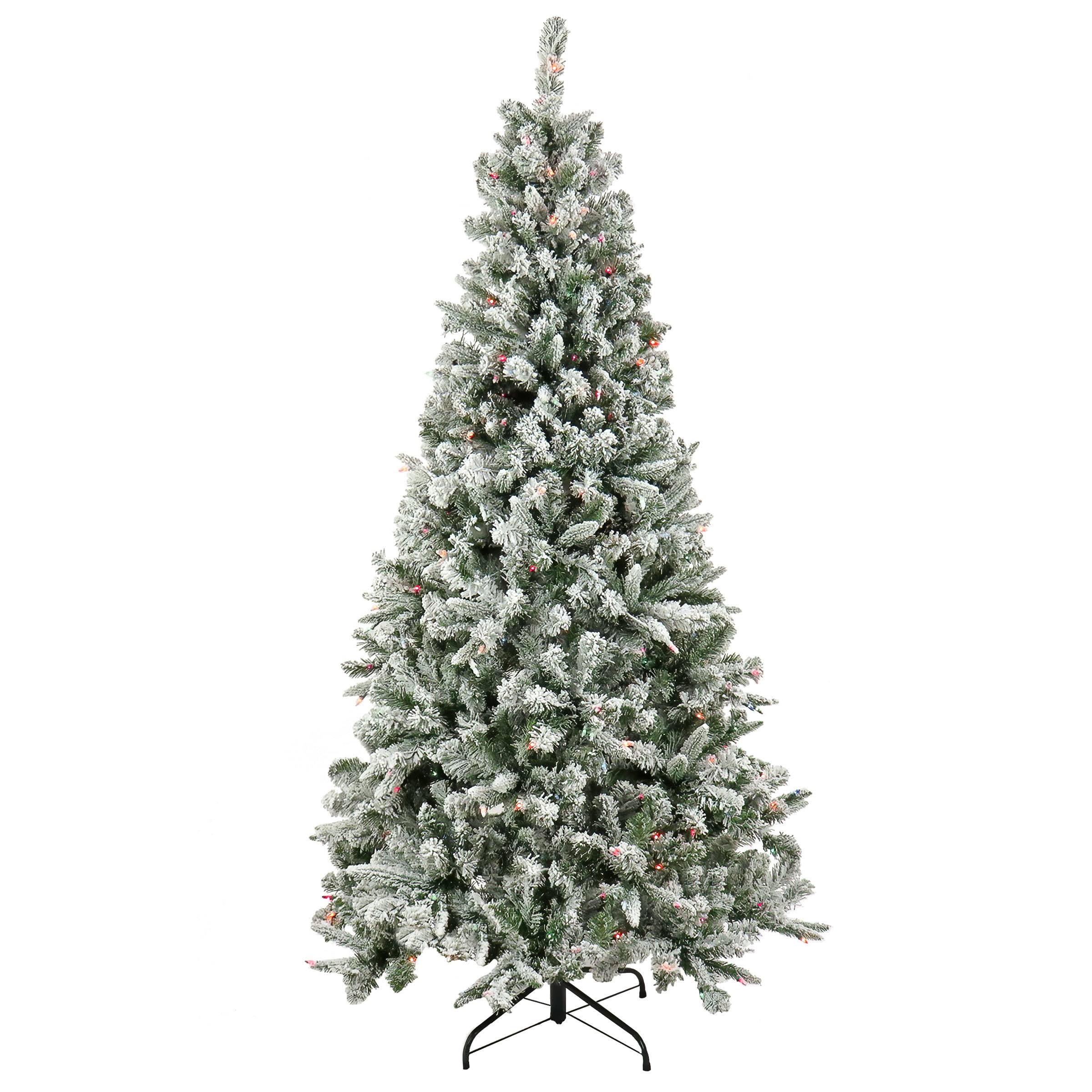 National Tree Company 6.5 ft. Artificial Snowy Mixed Pine Christmas Tree, Pre-Lit with Multi Incandescent Lights, Plug in Green