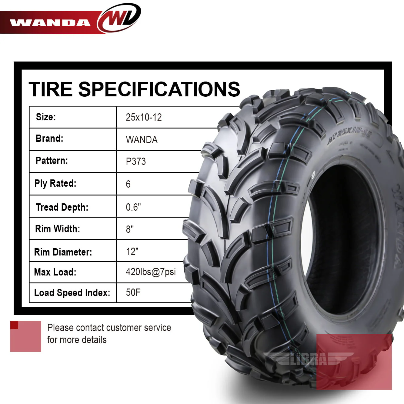 Wanda ATV/UTV Tires 25x10 - 12 25x10x12 /6PR P373 - 10244, Set 2