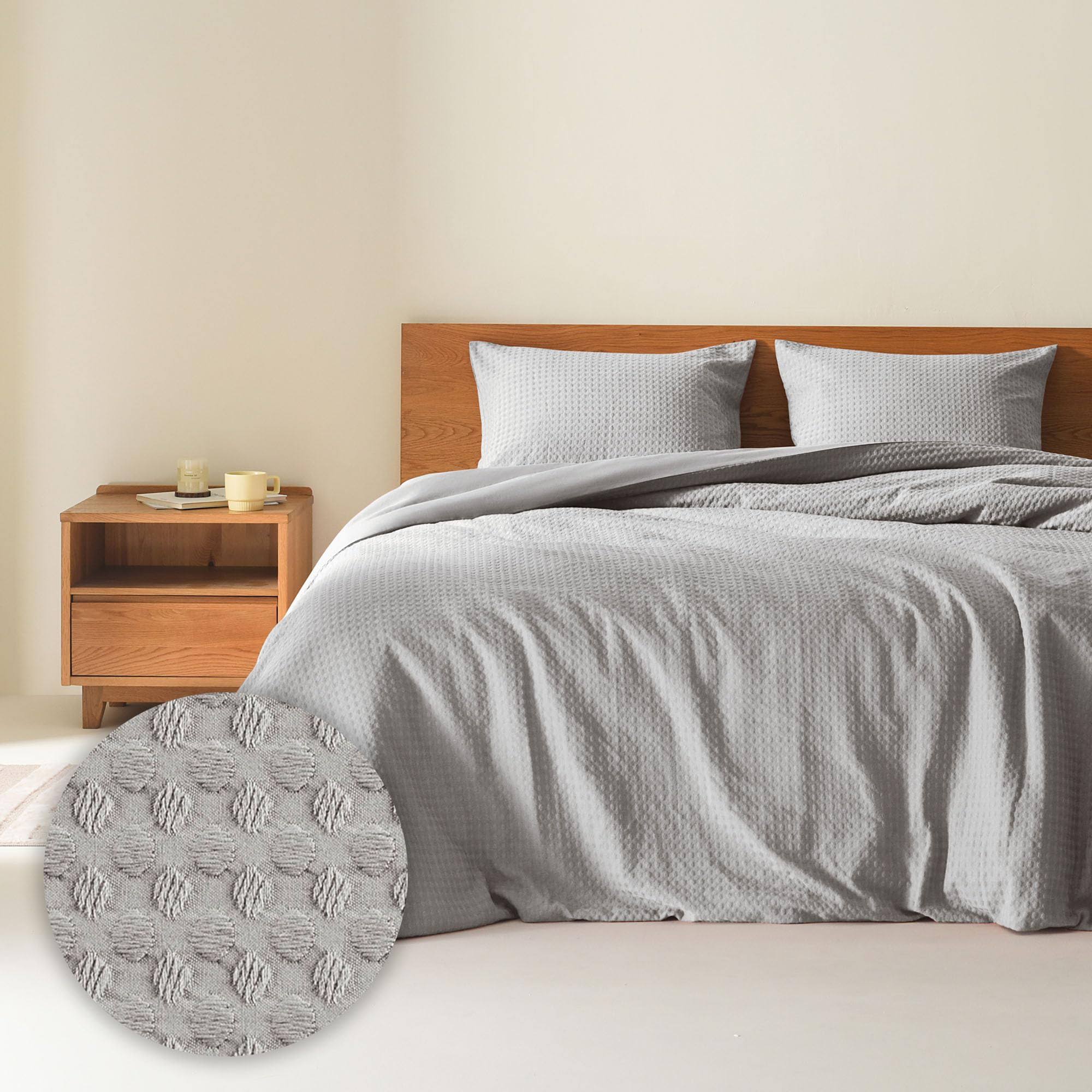 510 Design Mina Waffle Weave Textured Comforter Set, Grey, Twin/Twin X-Large