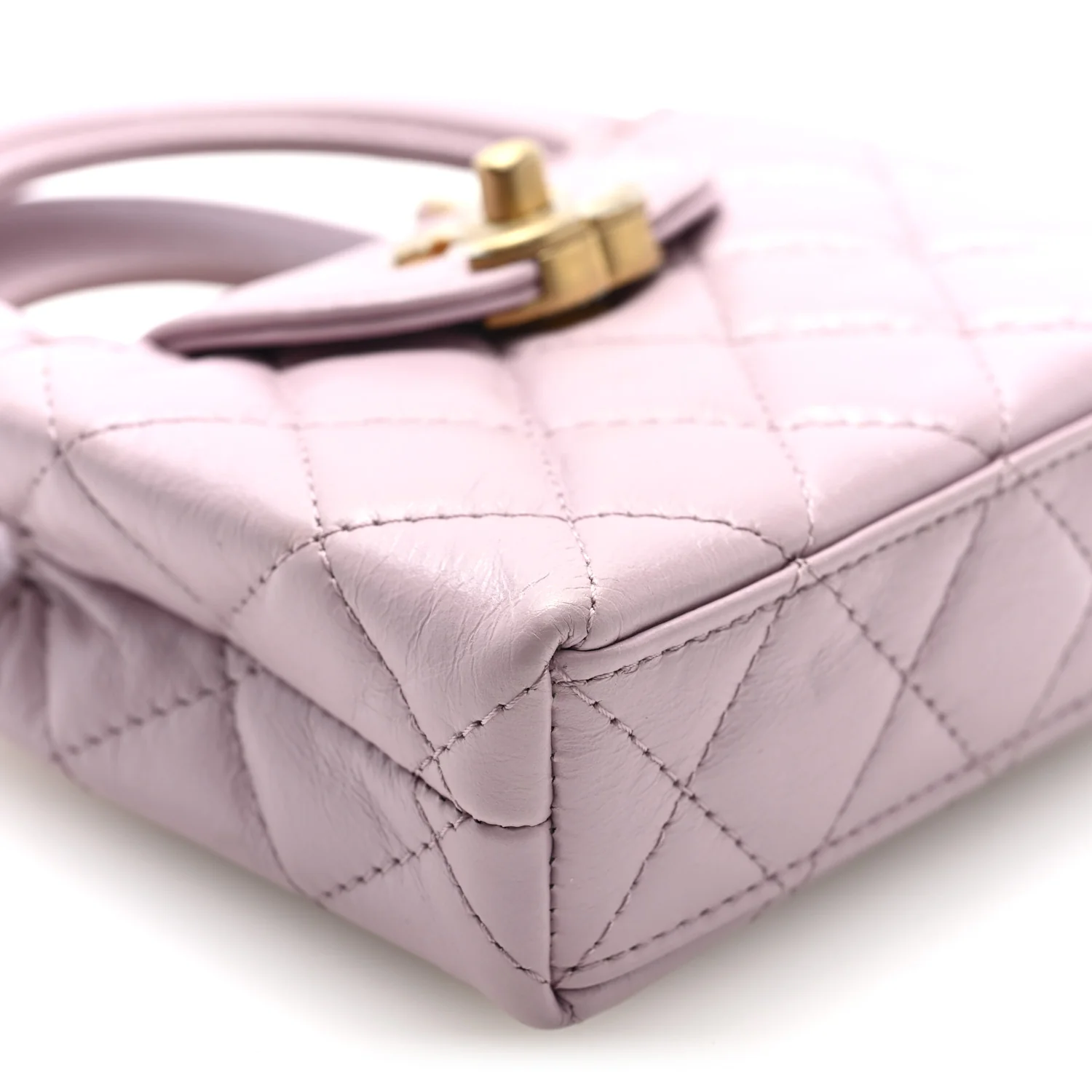 Shiny Aged Calfskin Quilted Mini Nano Kelly Shopper Light Pink