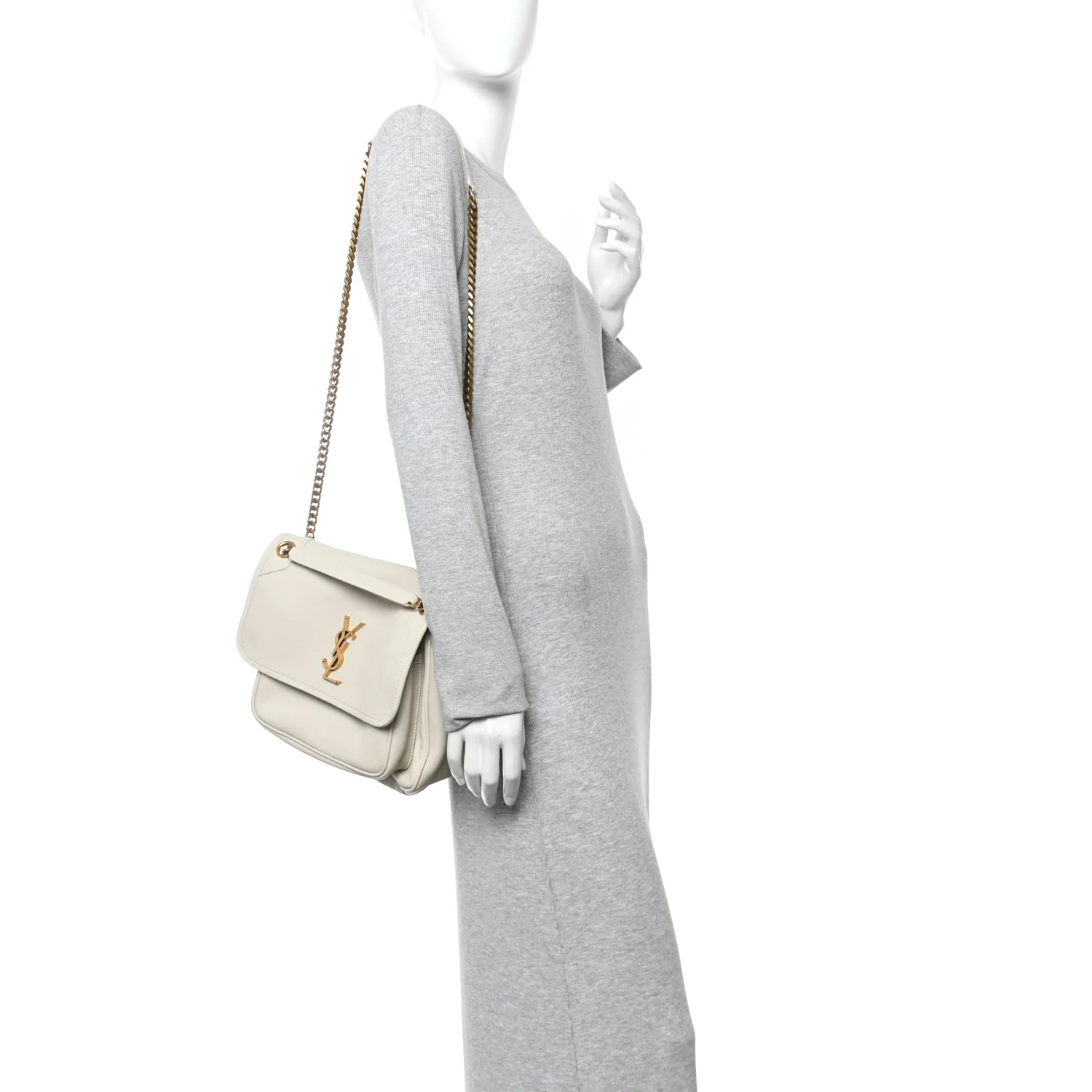 Grained Lambskin Monogram Medium Niki Chain Satchel Crema Soft