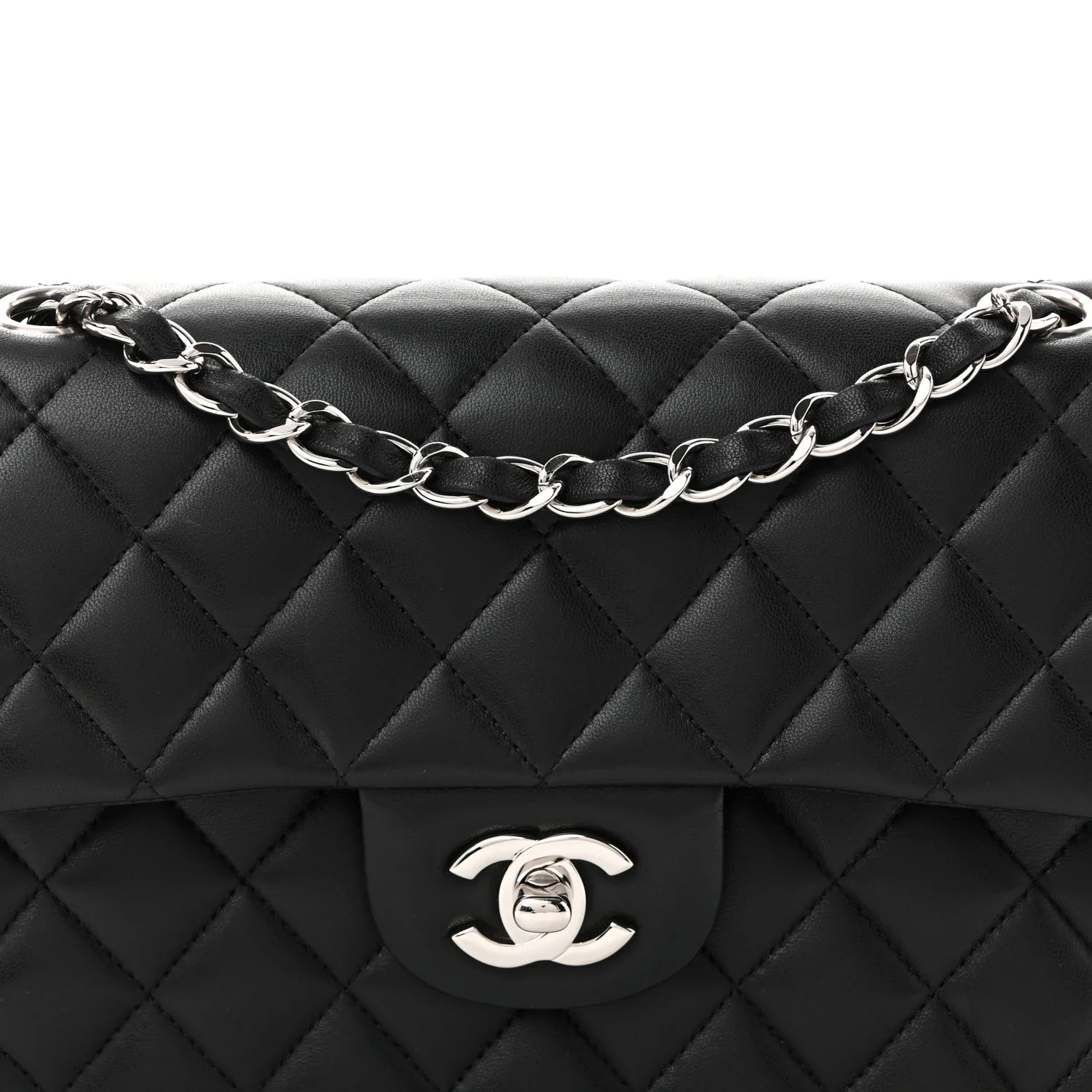 Lambskin Quilted Small Double Flap Black