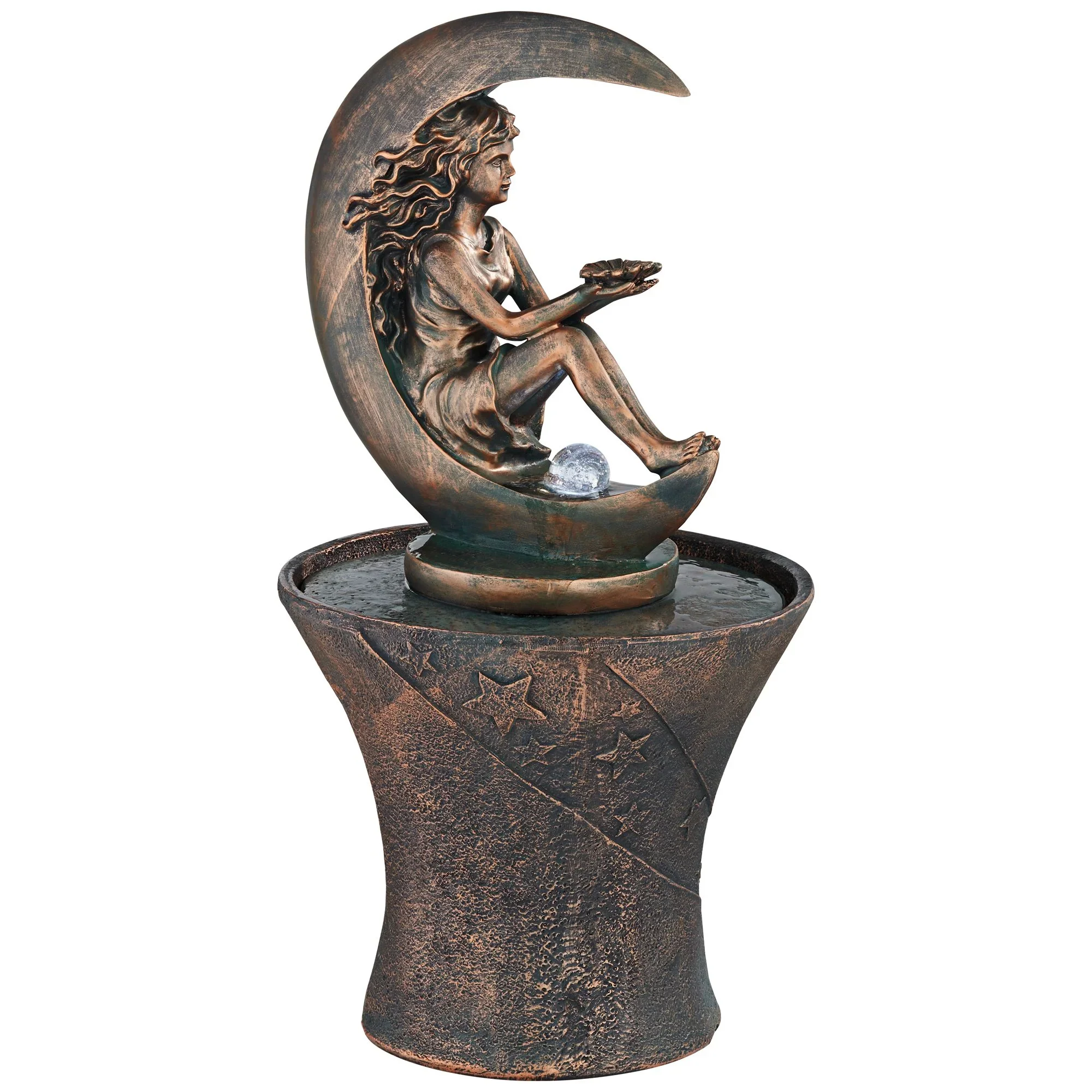 Crescent Moon 34 High Large Rustic Indoor Outdoor Decor Faux Stone Floor Fountain with Light LED Outside Garden