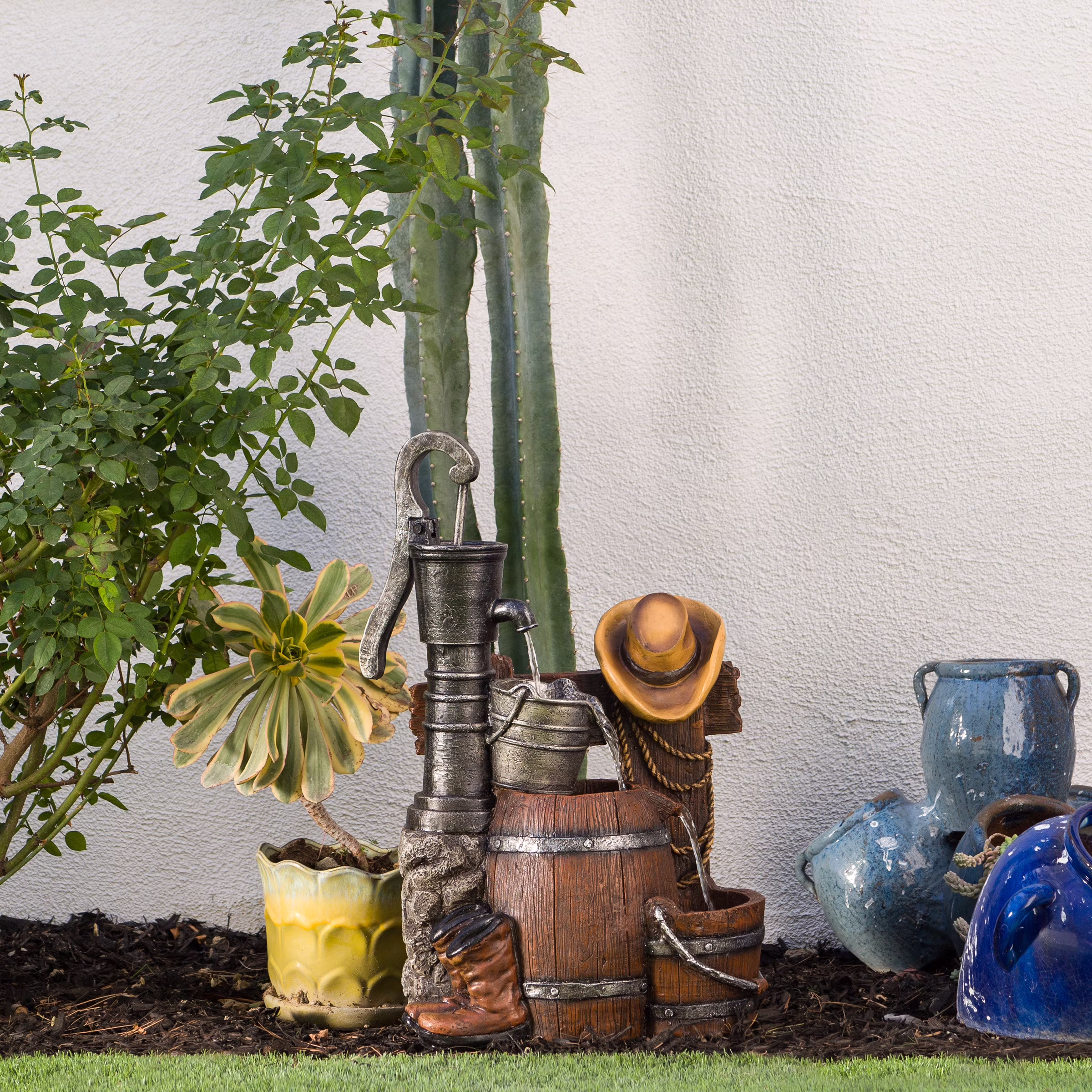 Vintage Barrel Water Pump with Buckets Fountain, 24 Inch Tall(24" H Vintage Barrel Pump Fountain) - Image 3