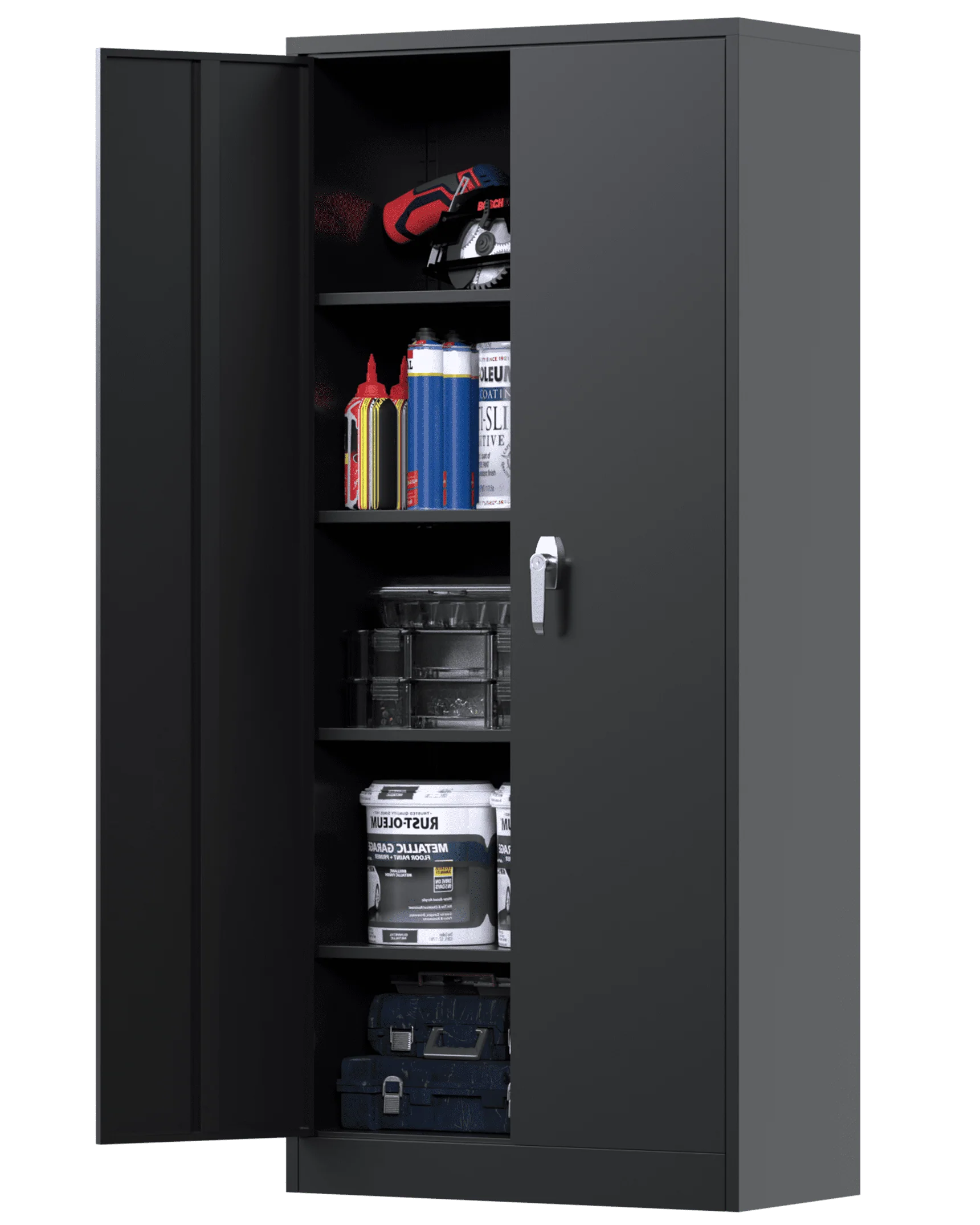 Gangmei 71 in Metal Storage Garage Cabinets with Locking Doors and Adjustable Shelves, Steel Storage Cabinet for Garage, Office, Classroom, Assemble Required(Black)