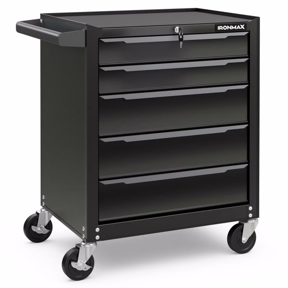 Spaco 5-Drawer Tool Storage Cabinet with Hanging Holes and Central Keyed Locking System-Black, Tool Chest for Garage, Home and Workbench